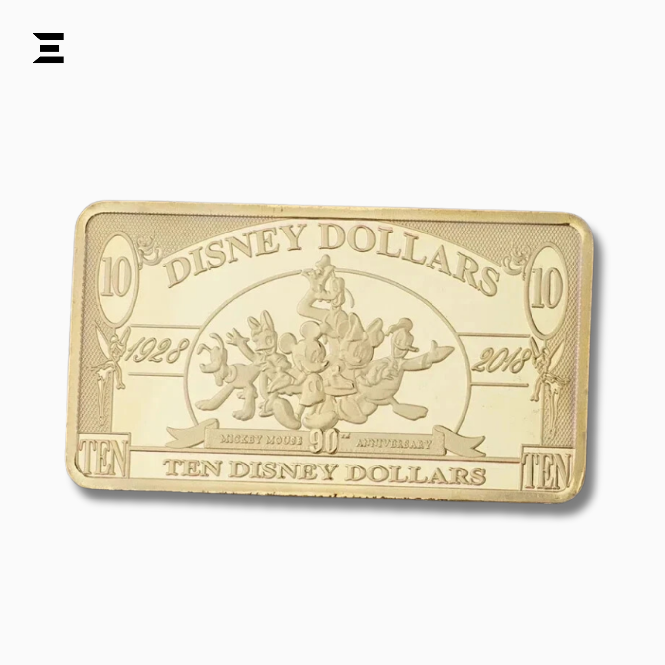 Rare Disney Dollars $10 Gold Coin Bar – 90th Anniversary Mickey Mouse Collectible IBRELIA