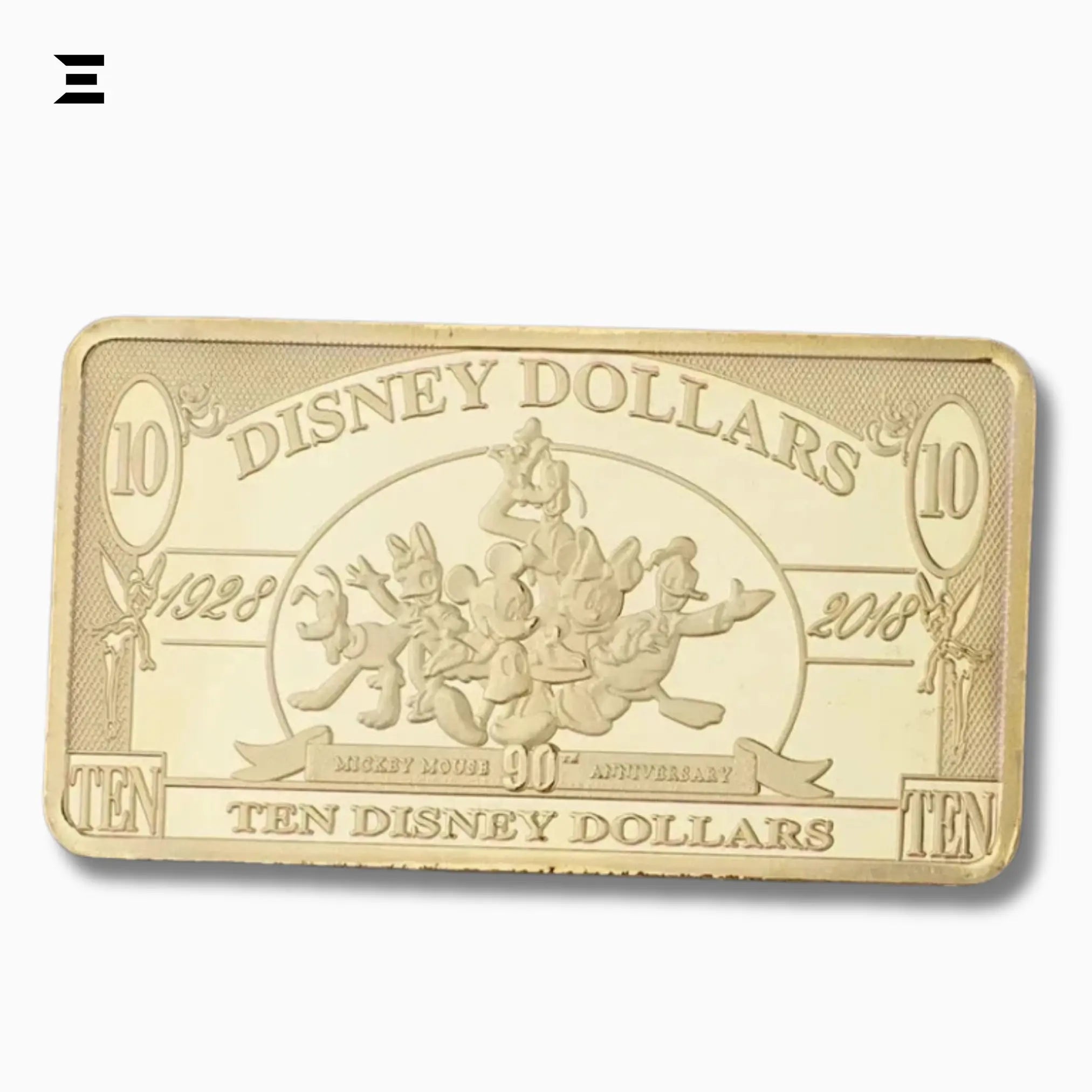 Rare Disney Dollars $10 Gold Coin Bar – 90th Anniversary Mickey Mouse Collectible - IBRELIA