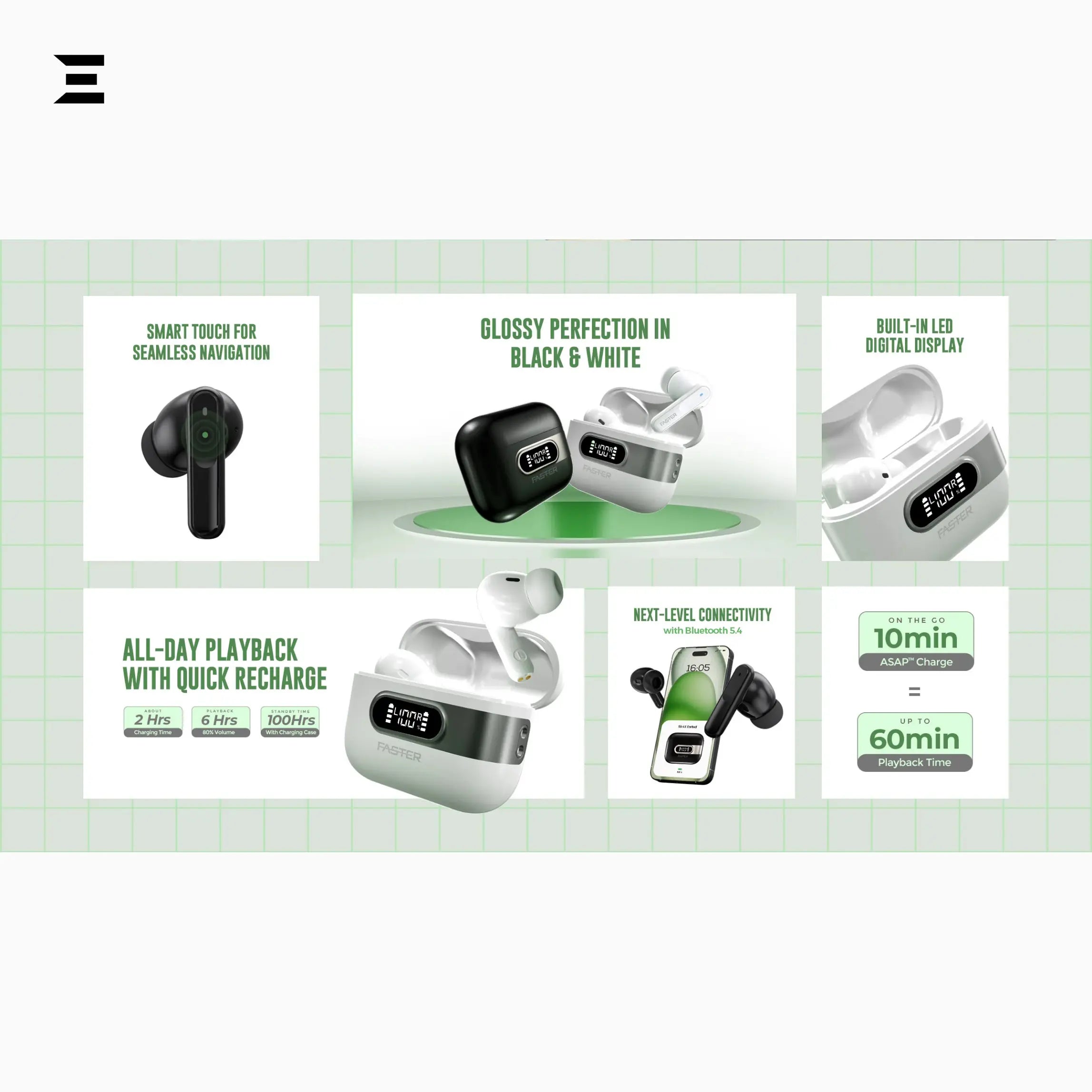 Faster FBT 230 Slick X – Bluetooth 5.4 Earbuds, 20H Playtime, LED Display - IBRELIA