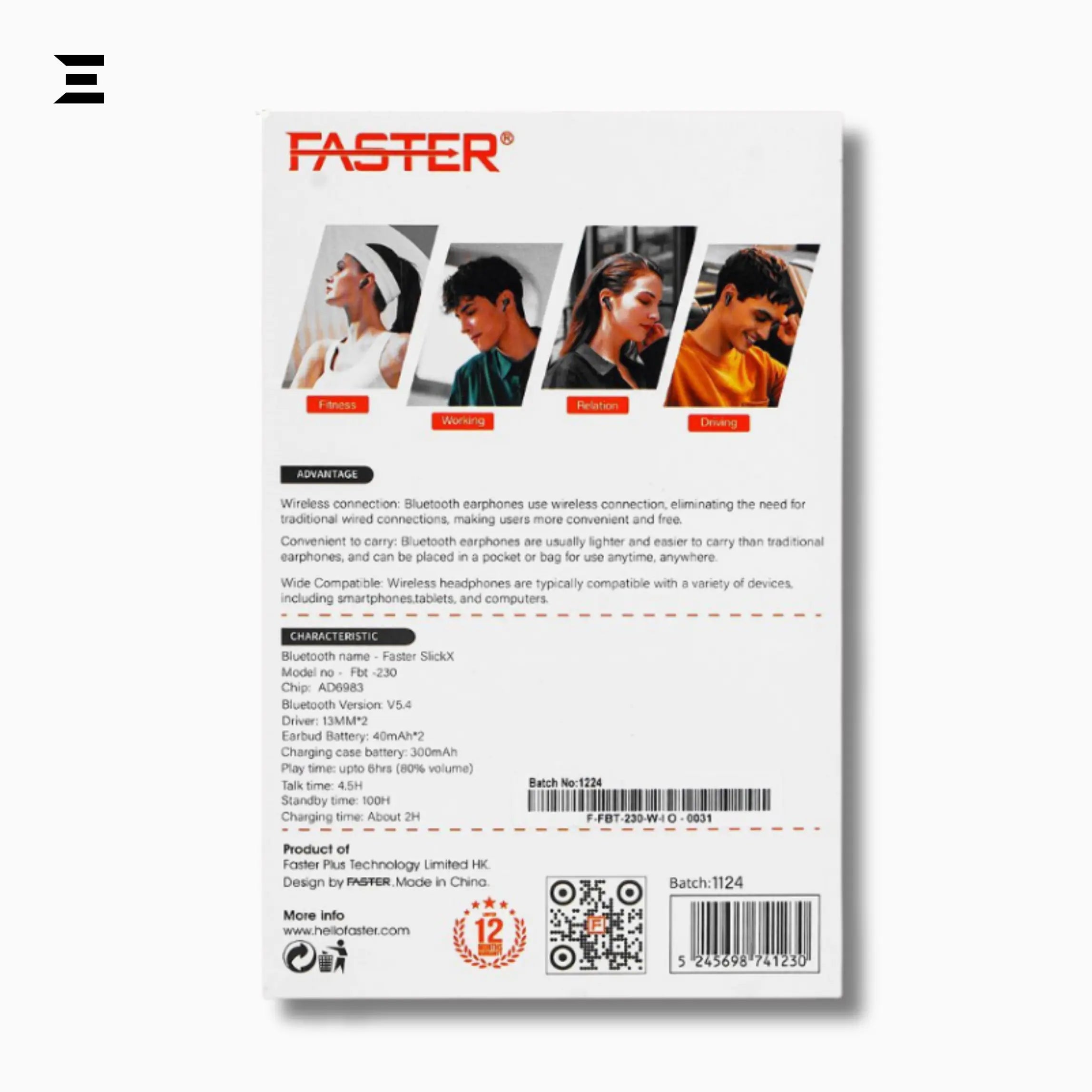 Faster FBT 230 Slick X – Bluetooth 5.4 Earbuds, 20H Playtime, LED Display - IBRELIA