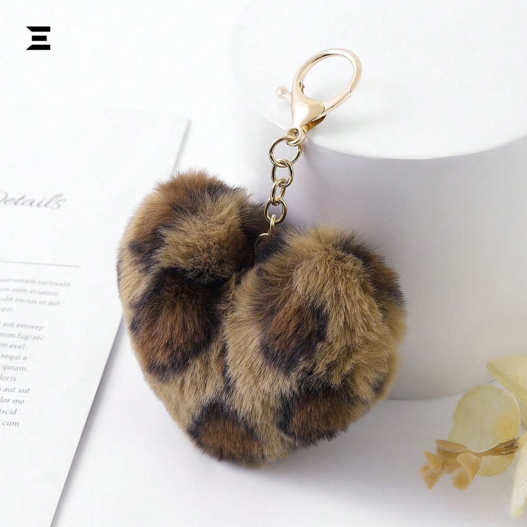 Leopard Heart Fur Keychain | Chic Bag & Key Accessory for Women | IBRELIA™