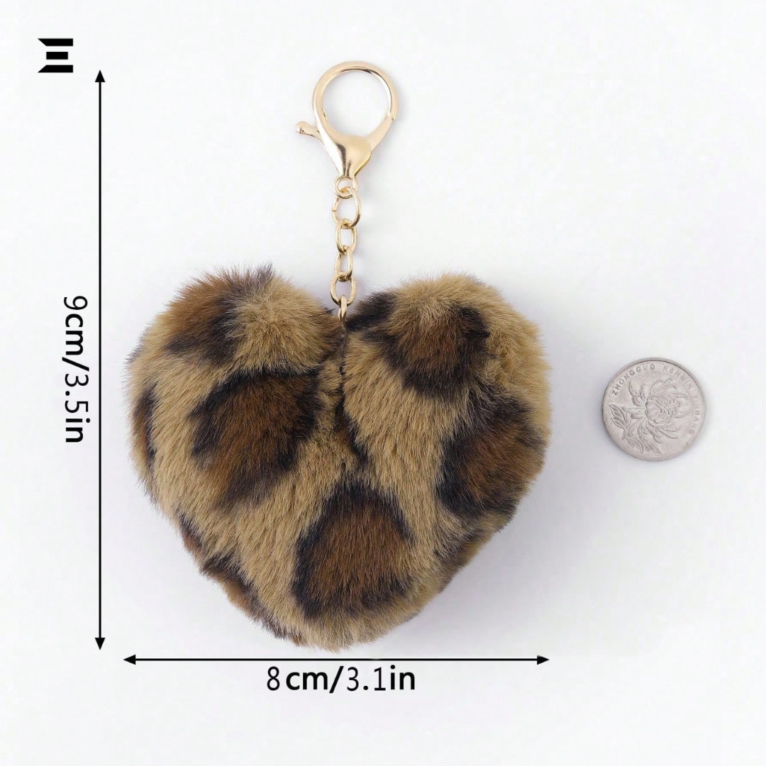 Leopard Heart Fur Keychain | Chic Bag & Key Accessory for Women | IBRELIA™