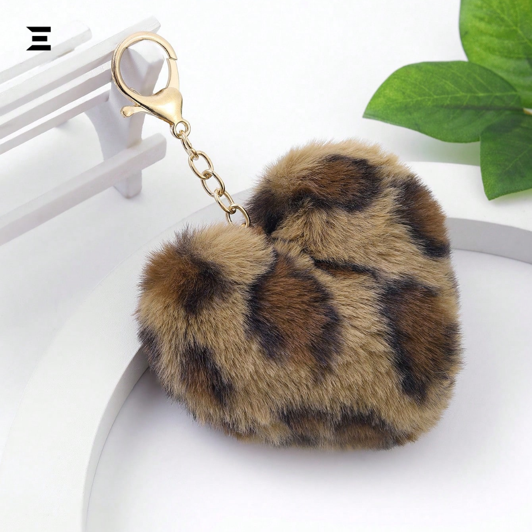 Leopard Heart Fur Keychain | Chic Bag & Key Accessory for Women | IBRELIA™