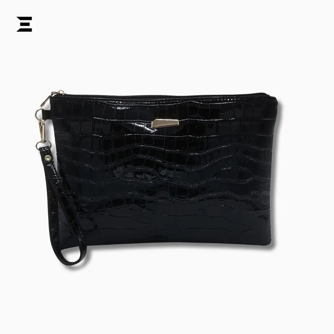 Shiny Crocodile Embossed Evening Wristlet Bag | Luxury Metal Decor Square Clutch for Women | IBRELIA™ IBRELIA