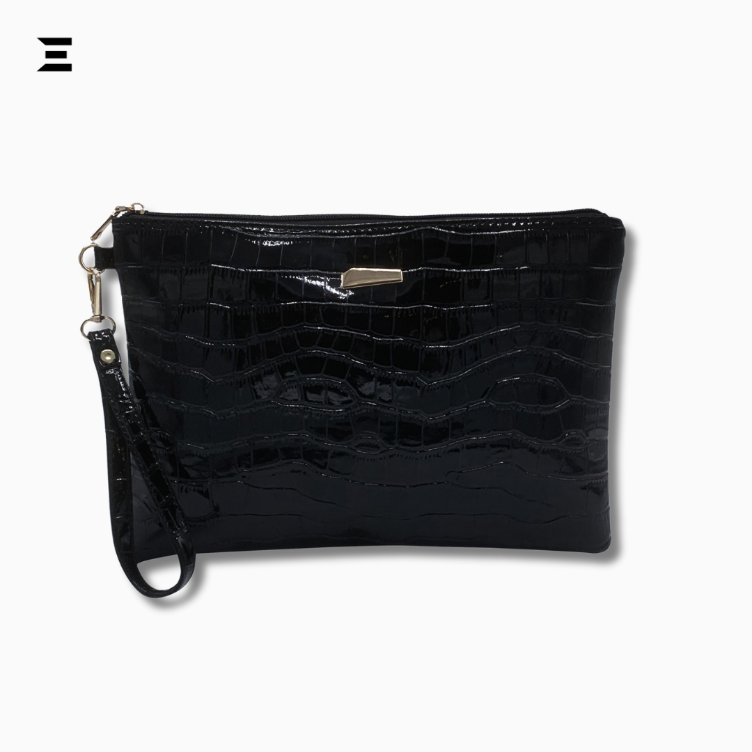 Shiny Crocodile Embossed Evening Wristlet Bag | Luxury Metal Decor Square Clutch for Women | IBRELIA™ IBRELIA