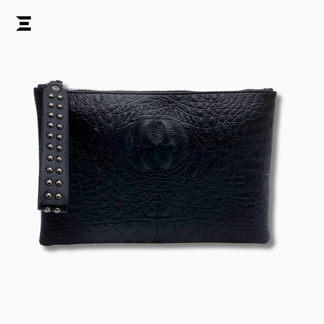 Crocodile Embossed Studded Wristlet Bag | Vintage Old-Money PU Leather Clutch for Women | IBRELIA™