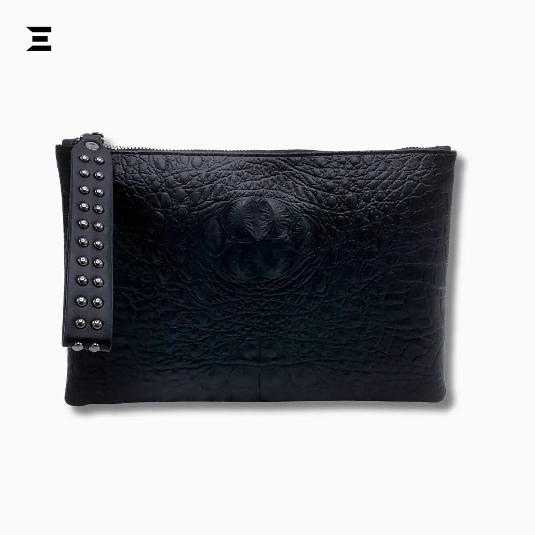 Crocodile Embossed Studded Wristlet Bag | Vintage Old-Money PU Leather Clutch for Women | IBRELIA™ IBRELIA