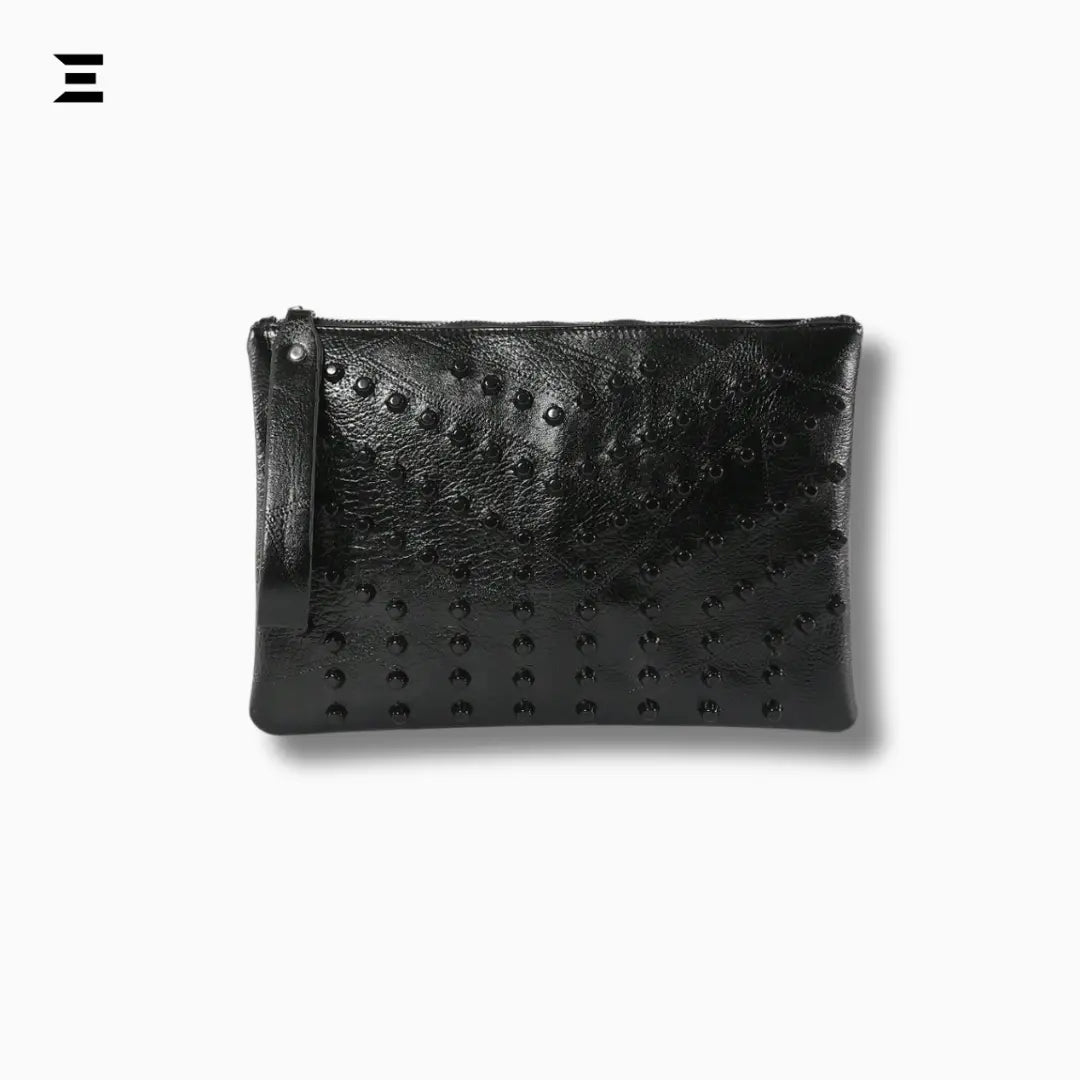 Black Rivet Oversized Wristlet Bag | PU Leather Studded Clutch for Women | IBRELIA™ IBRELIA