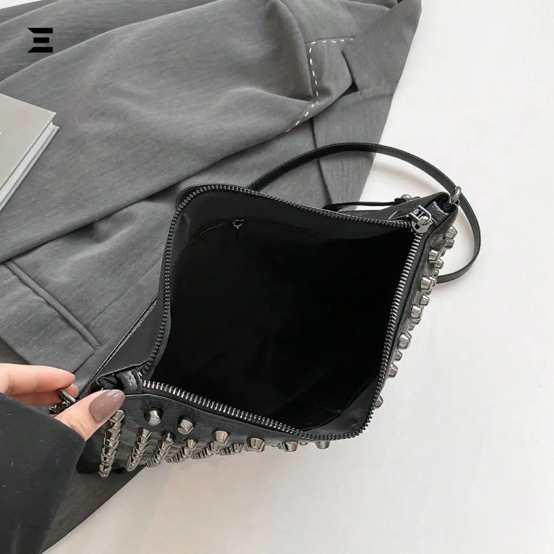 Black Studded Gothic Shoulder Bag – High-End Y2K Crossbody Clutch & Envelope Handbag for Women IBRELIA
