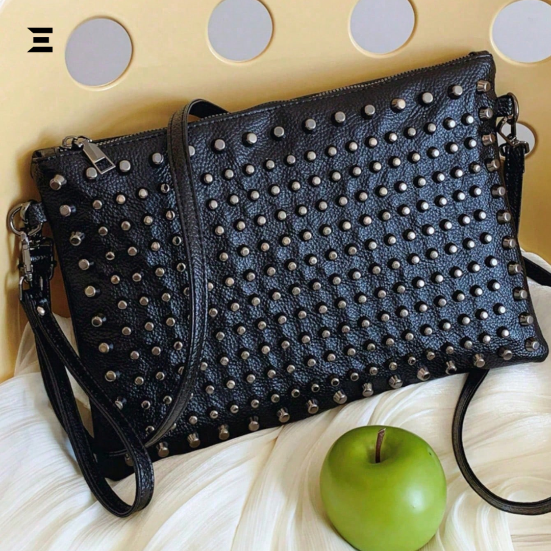 Black Studded Gothic Shoulder Bag – High-End Y2K Crossbody Clutch & Envelope Handbag for Women