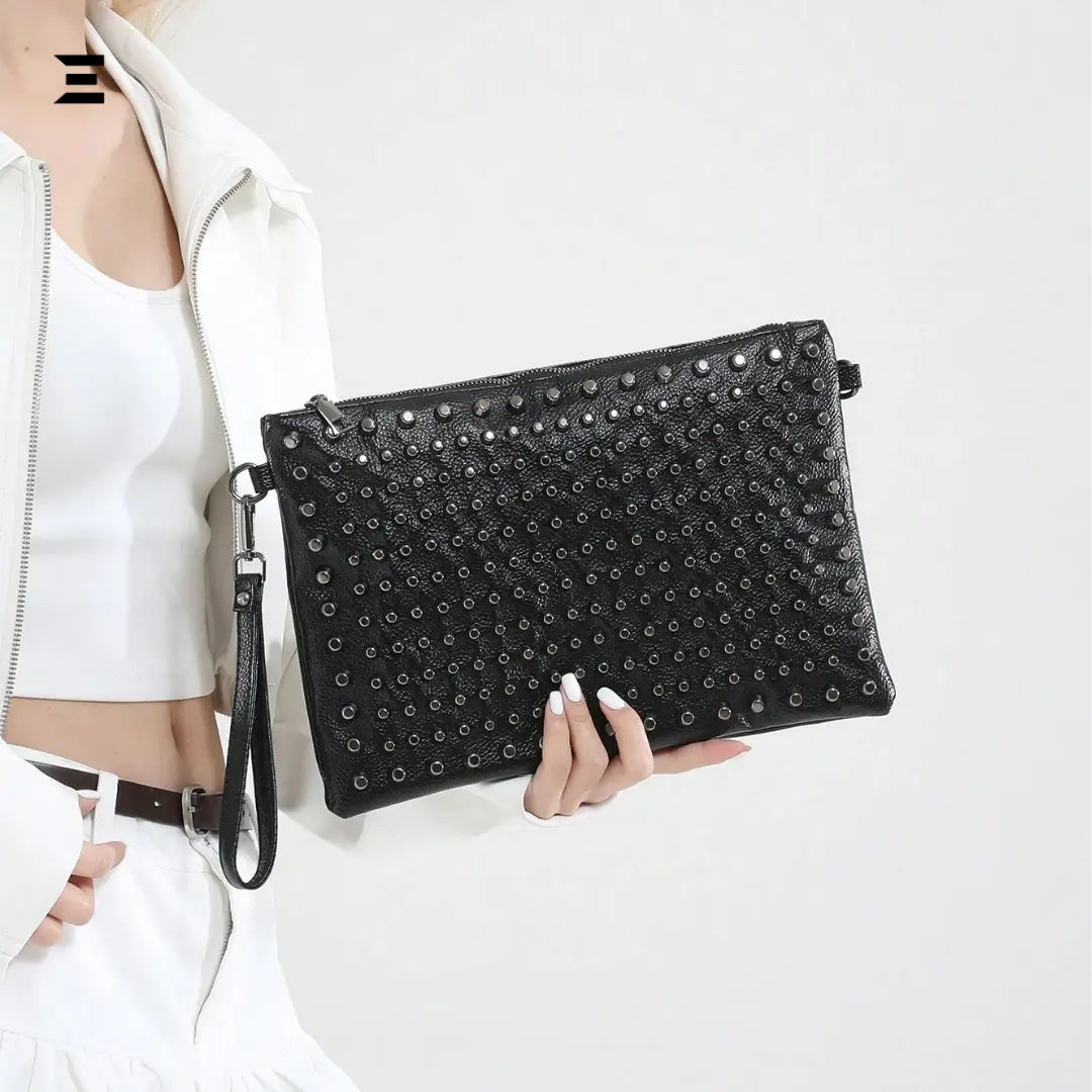 Black Studded Gothic Shoulder Bag – High-End Y2K Crossbody Clutch & Envelope Handbag for Women IBRELIA