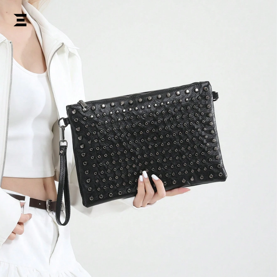 Black Studded Gothic Shoulder Bag – High-End Y2K Crossbody Clutch & Envelope Handbag for Women IBRELIA