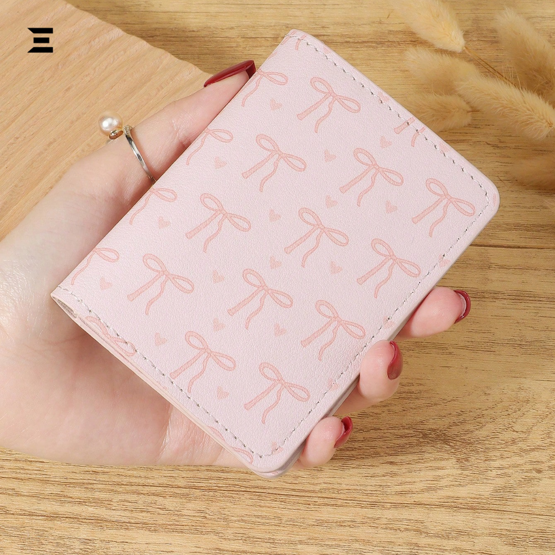 Pink Bow Love Pattern Mini Purse & Pocket Wallet – Slim Lightweight Card Holder with ID Window & Cash Slot for Women & Girls