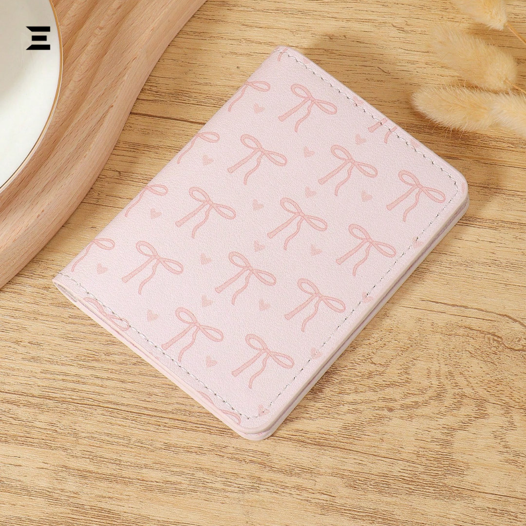 Pink Bow Love Pattern Mini Purse & Pocket Wallet – Slim Lightweight Card Holder with ID Window & Cash Slot for Women & Girls IBRELIA