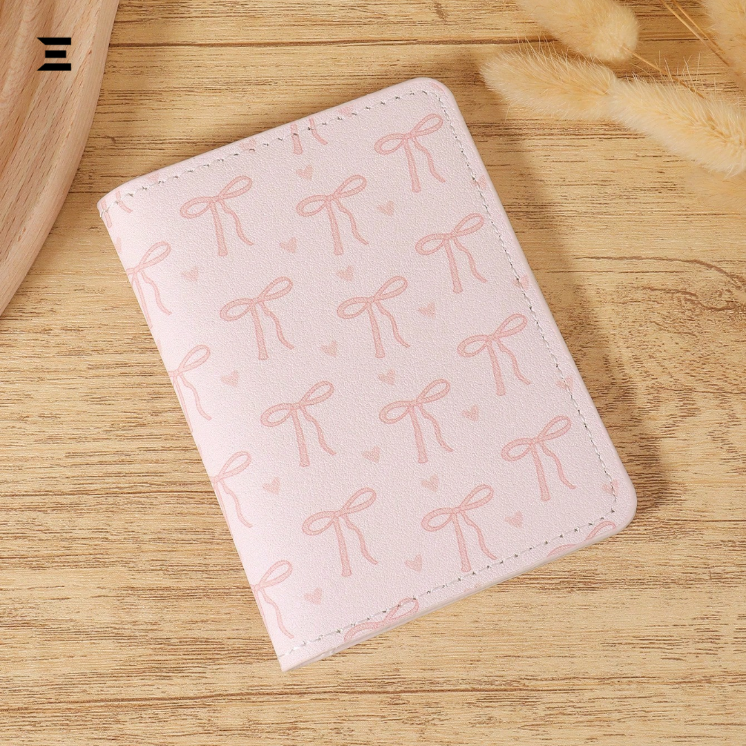 Pink Bow Love Pattern Mini Purse & Pocket Wallet – Slim Lightweight Card Holder with ID Window & Cash Slot for Women & Girls