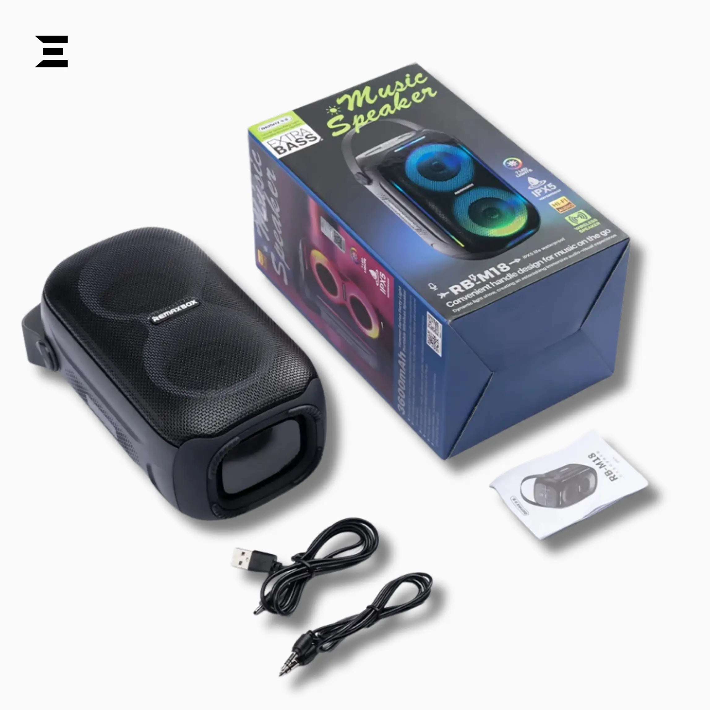 Remax RB - M18 Bluetooth Speaker – 20W, Dual Drivers, RGB Lights, Bluetooth 5.4 - IBRELIA