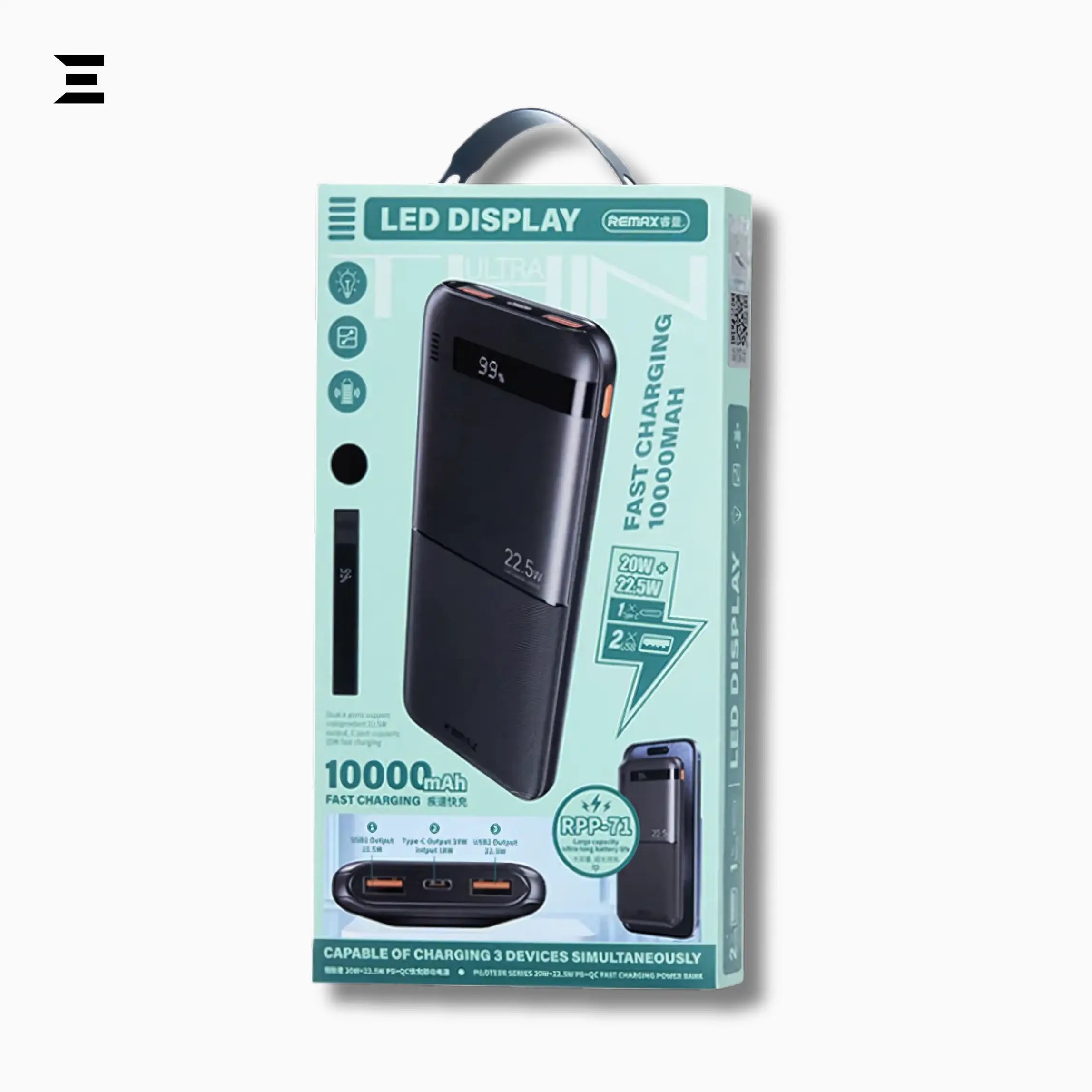 Remax RPP - 71 Piloteer Power Bank – 10000mAh, PD20W + QC22.5W, Triple Output - IBRELIA