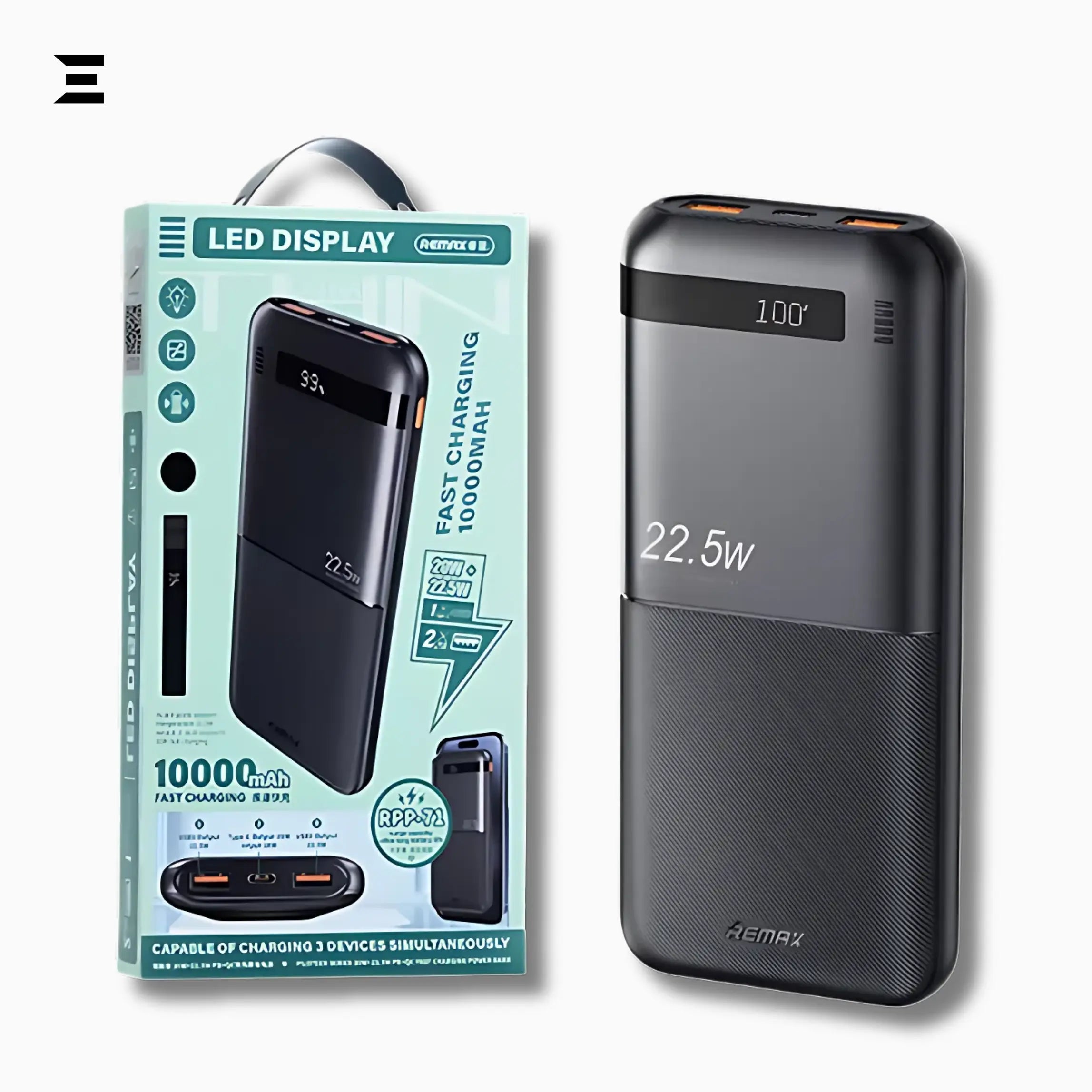 Remax RPP - 71 Piloteer Power Bank – 10000mAh, PD20W + QC22.5W, Triple Output - IBRELIA