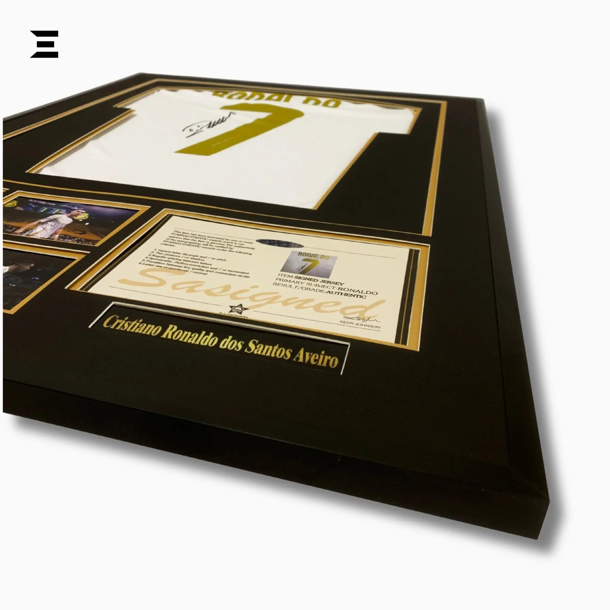 Cristiano Ronaldo “Signed” Real Madrid Gold Edition Jersey Frame – Facsimile Autograph | Metal & Acrylic Display 23.5 × 31.5 in | IBRELIA™ - IBRELIA
