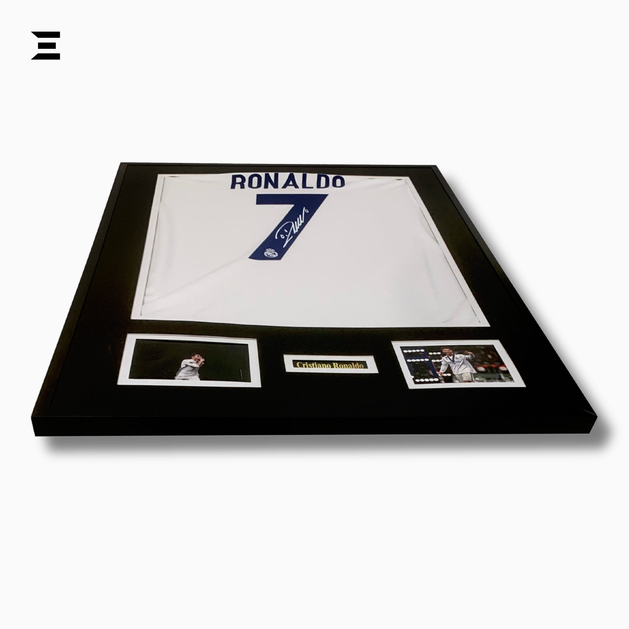 Cristiano Ronaldo “Signed” Real Madrid Jersey Frame – Facsimile Autograph | Metal & Acrylic Display 23.5 × 31.5 in | IBRELIA™ - IBRELIA