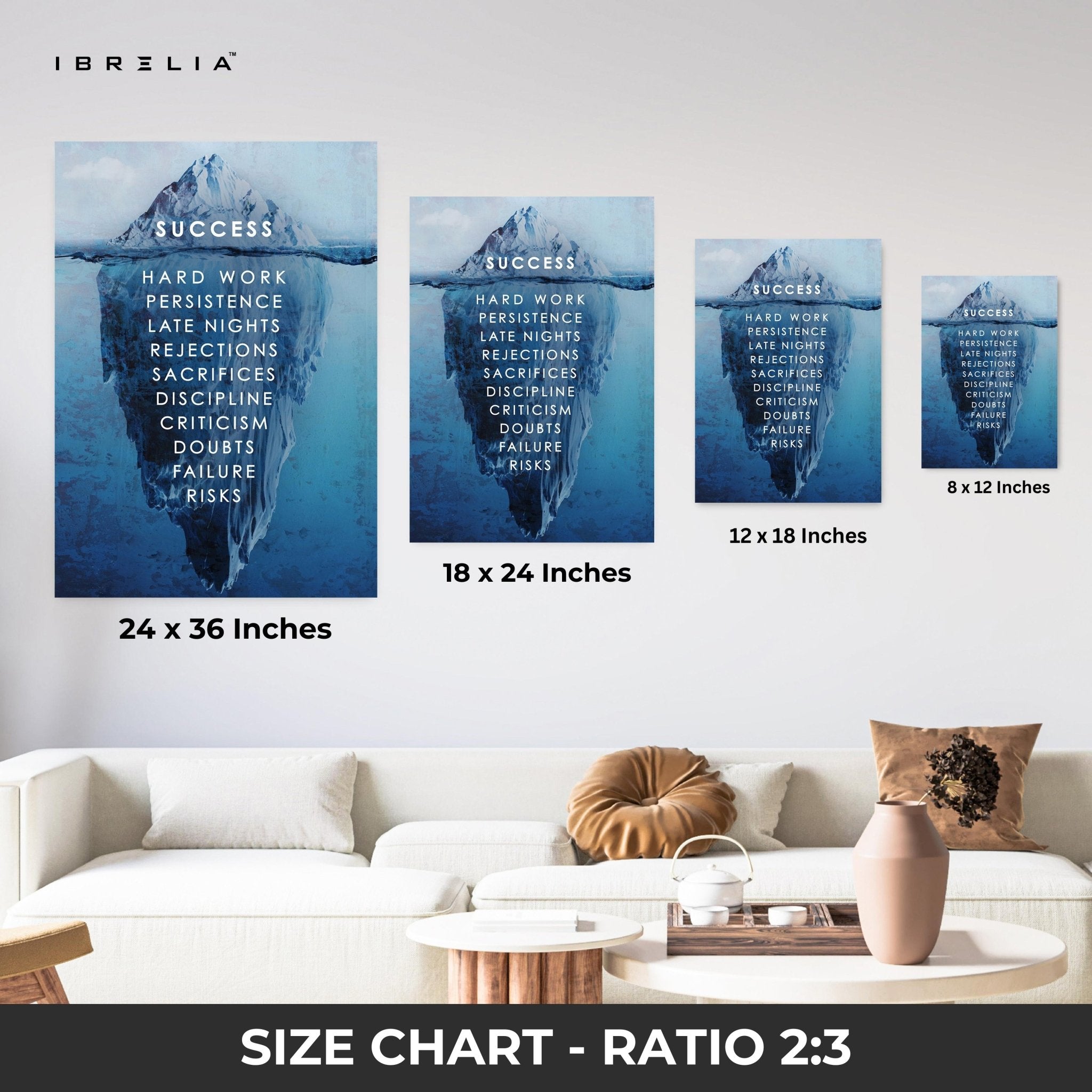 “Success Iceberg” Motivational Wall Art – Hard Work Beneath the Surface | IBRELIA™ - IBRELIA