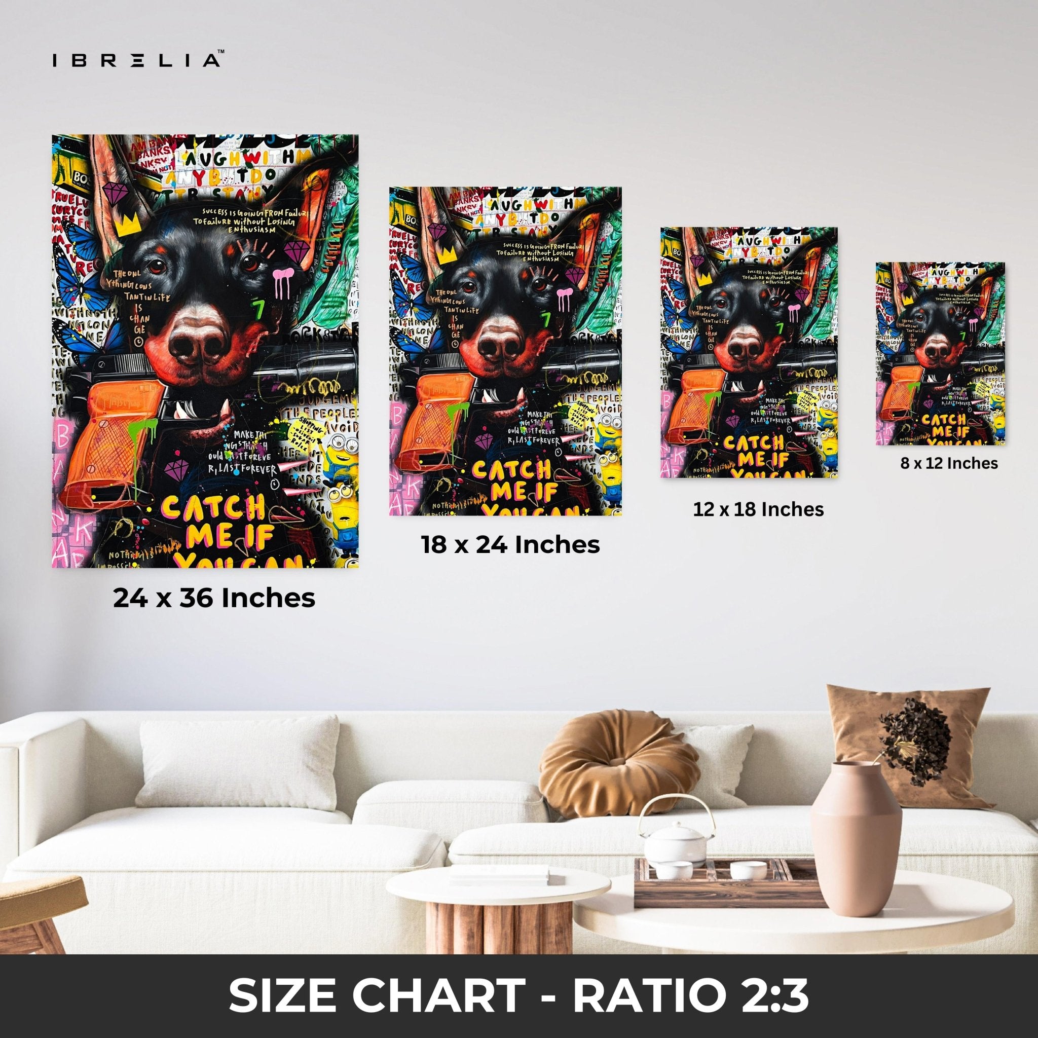 Graffiti Doberman “Catch Me If You Can” Wall Frame | 4K Ultra Wrap Frame Wall Art in Pakistan | IBRELIA™ - IBRELIA