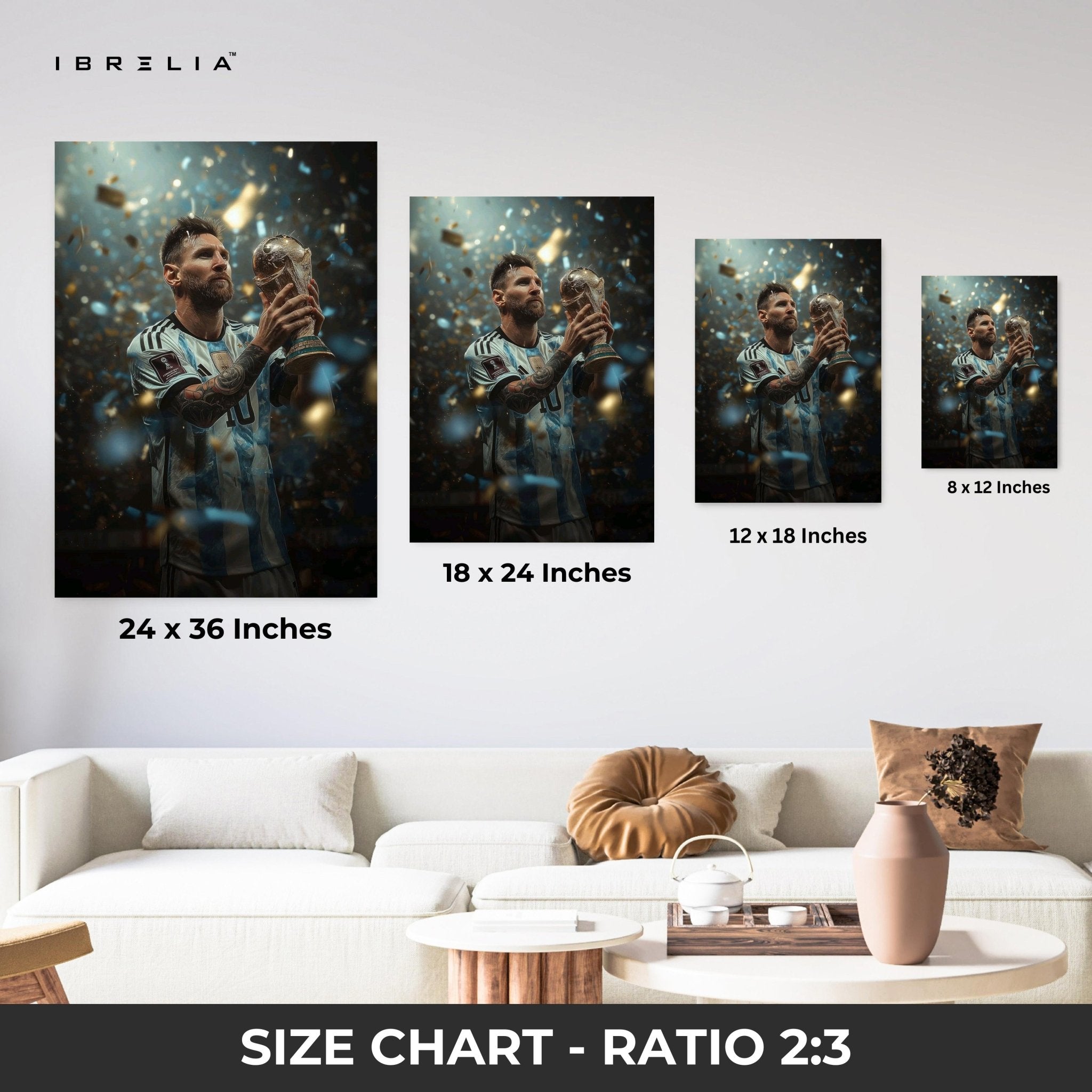Lionel Messi World Champion Trophy Wall Frame | 4K Ultra Wrap Frame Wall Art in Pakistan | IBRELIA™ - IBRELIA