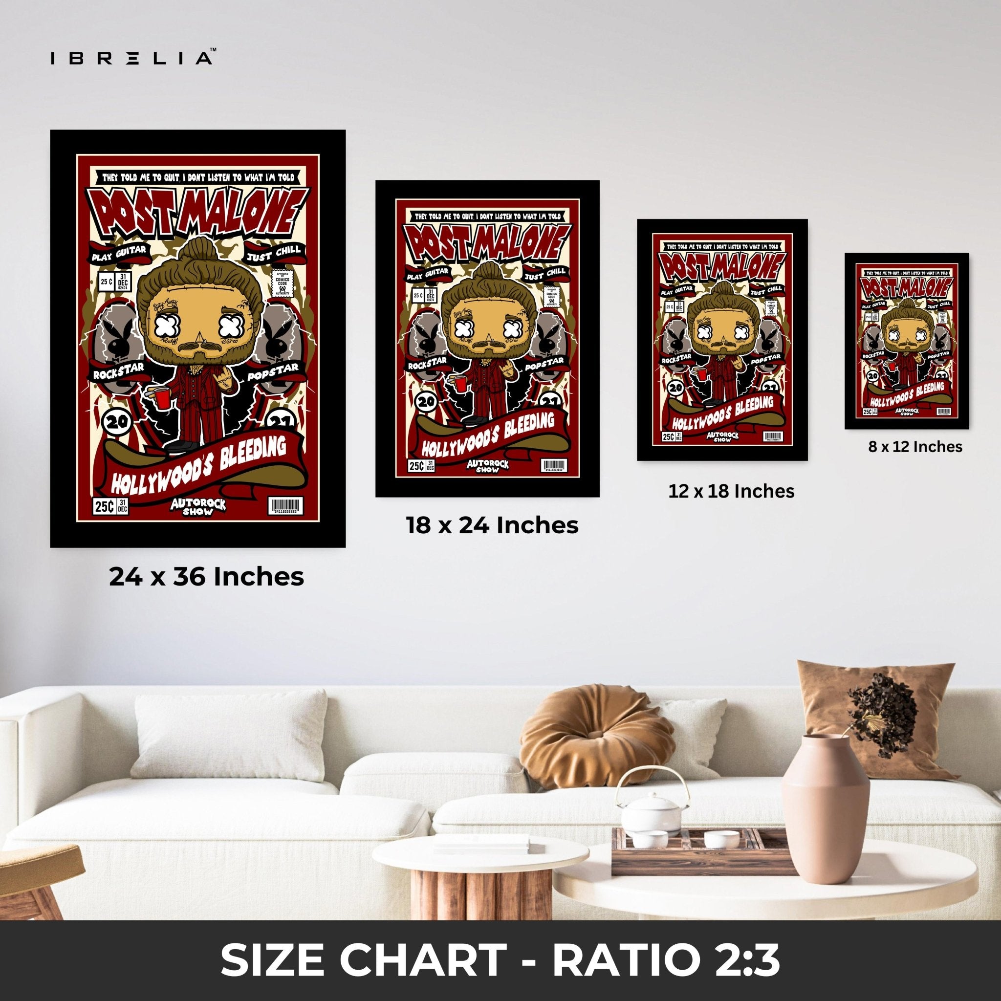 Post Malone “Hollywood’s Bleeding” Pop Art Comic Edition – 4K Ultra Wrap Frame Wall Art in Pakistan | IBRELIA™ - IBRELIA