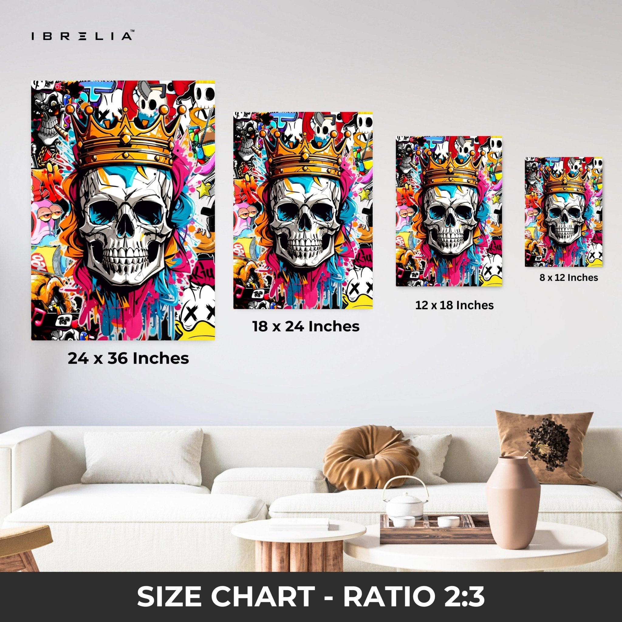 Crowned Skull Graffiti Wall Frame | 4K Ultra Wrap Frame Wall Art in Pakistan | IBRELIA™ - IBRELIA