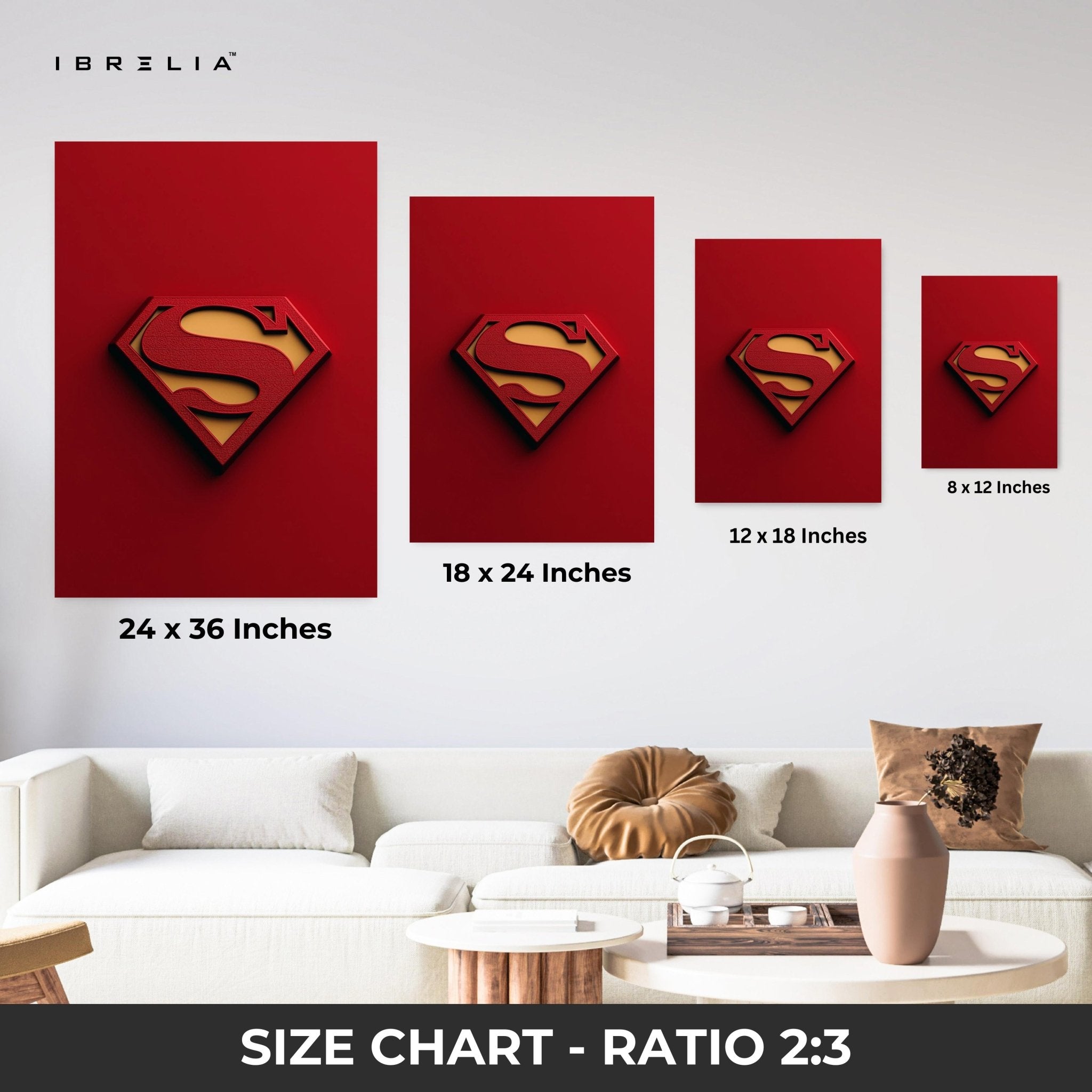 Superman Logo Wall Frame | Red & Gold 3D Design | 4K Ultra Wrap Frame Wall Art in Pakistan | IBRELIA™ - IBRELIA