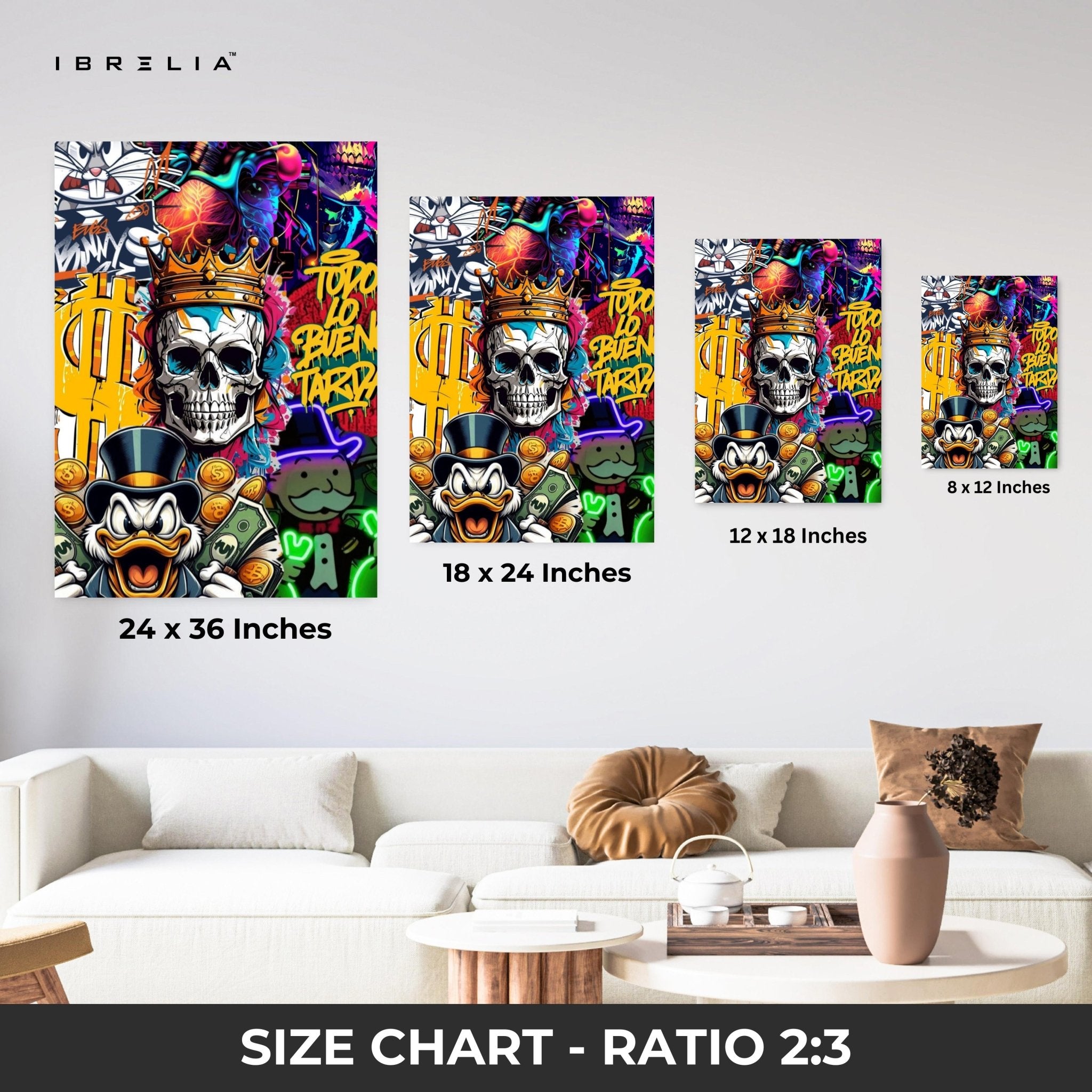 Crowned Skull Money Graffiti Wall Frame | 4K Ultra Wrap Frame Wall Art in Pakistan | IBRELIA™ - IBRELIA
