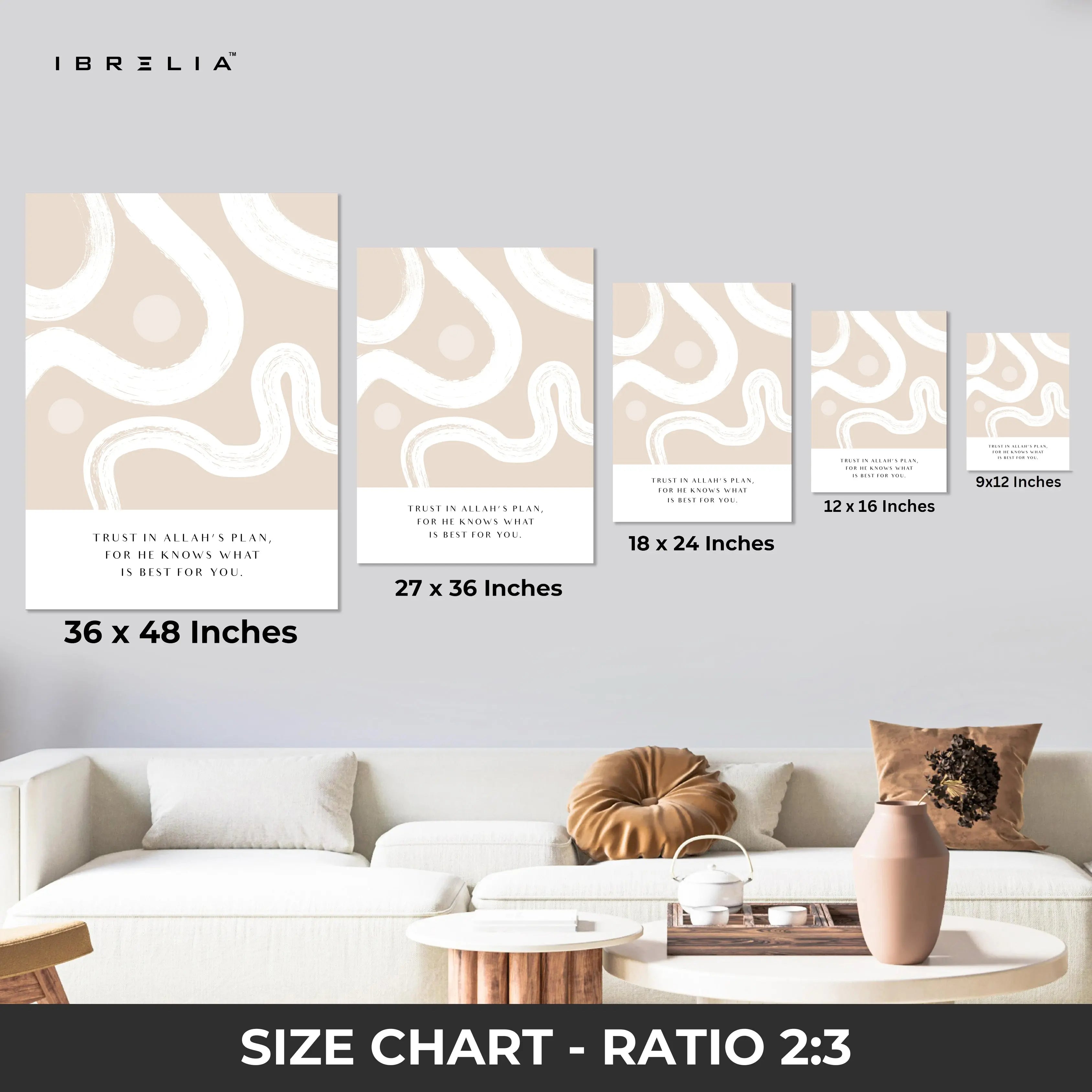 Trust in Allah Minimalist Islamic Quote 3 Panel 4K Ultra HD Wall Art in Pakistan | IBRELIA™ IBRELIA
