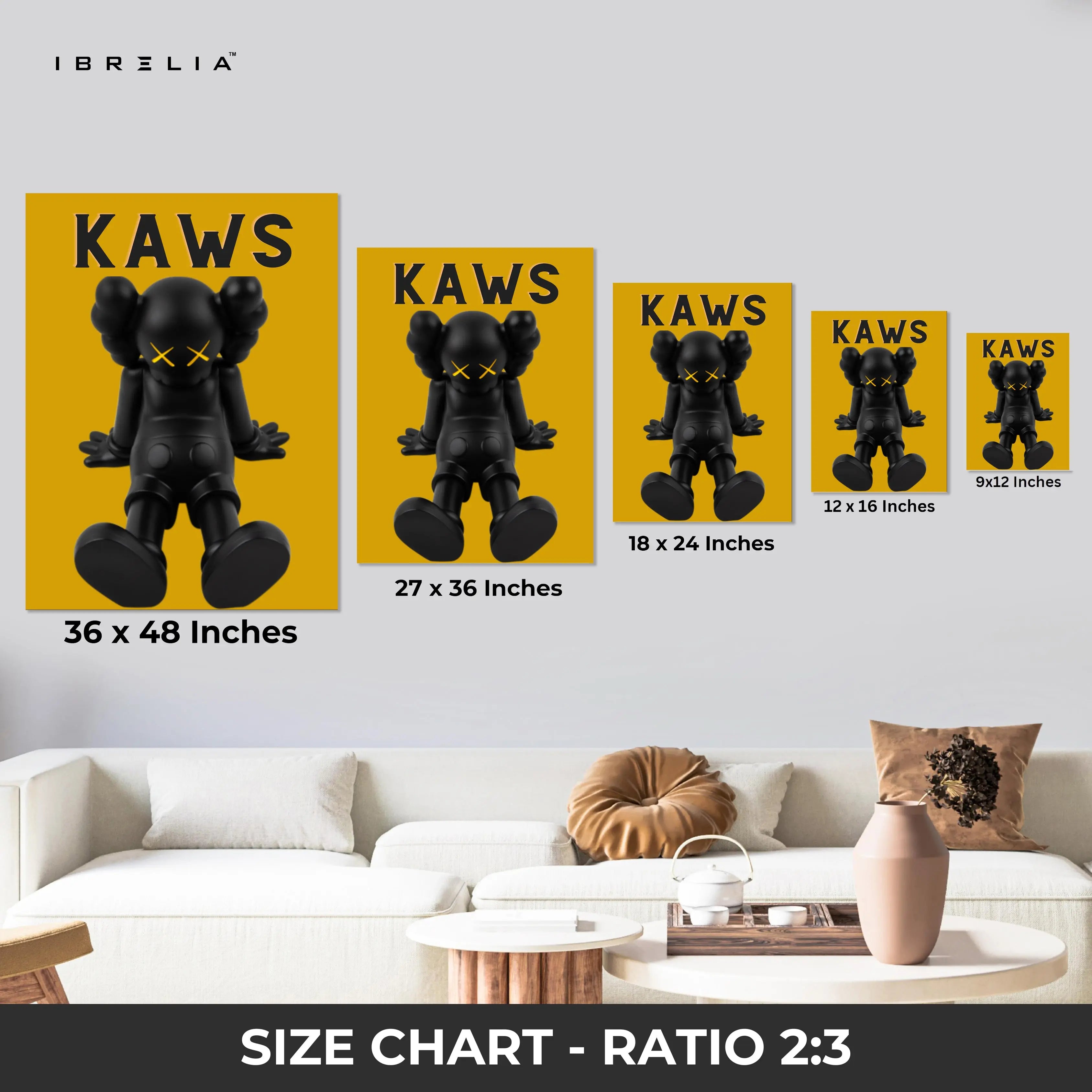 Yellow KAWS Companion Pop Art 3 Panel 4K Ultra HD Wall Art in Pakistan | IBRELIA™ IBRELIA