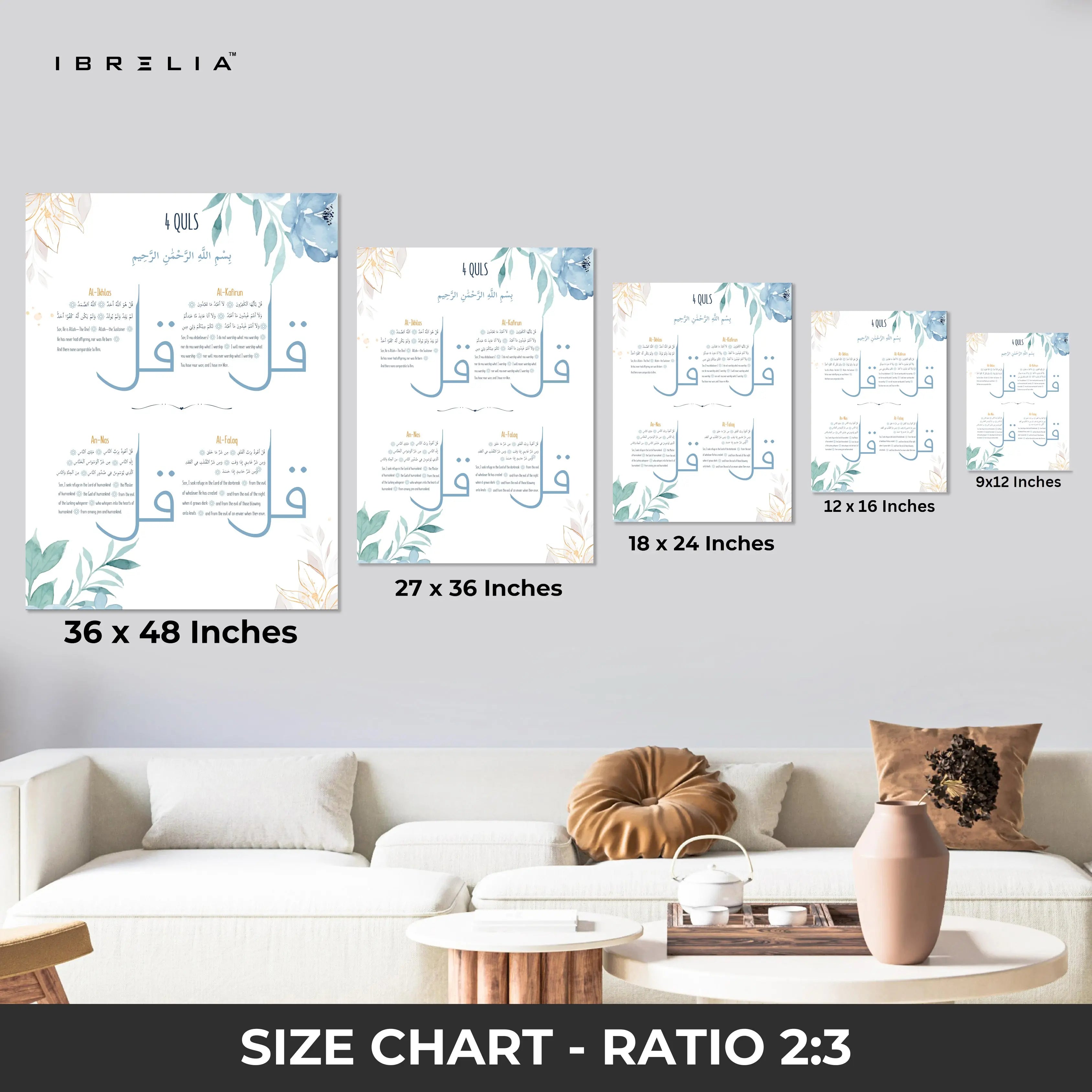 Bismillah 4 Quls Ayat Al Kursi 3 Panel Islamic 4K Ultra HD Wall Art in Pakistan | IBRELIA™ IBRELIA