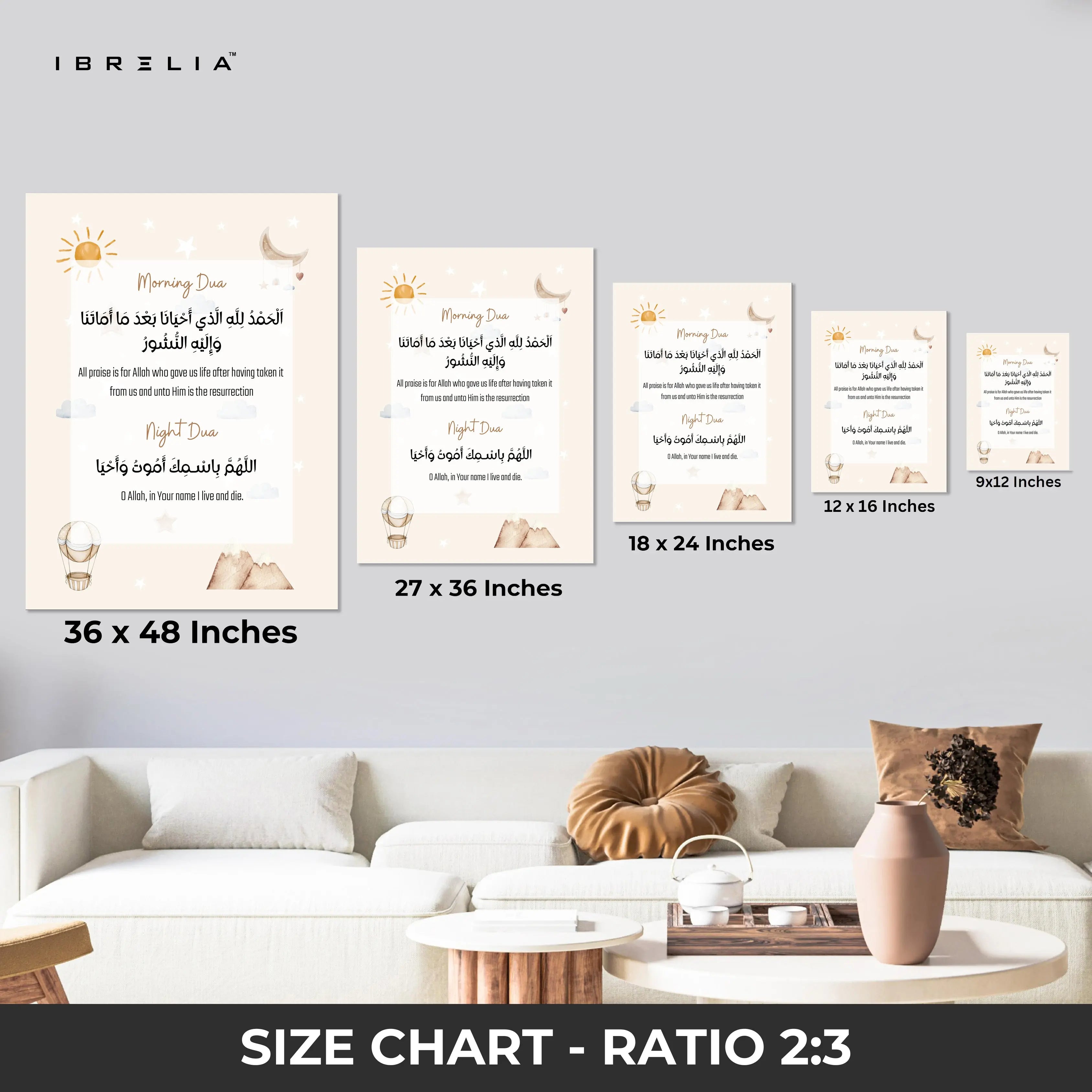Morning Dua 4 Quls Ayat Al Kursi Kids Islamic 3 Panel 4K Ultra HD Wall Art in Pakistan | IBRELIA™ IBRELIA