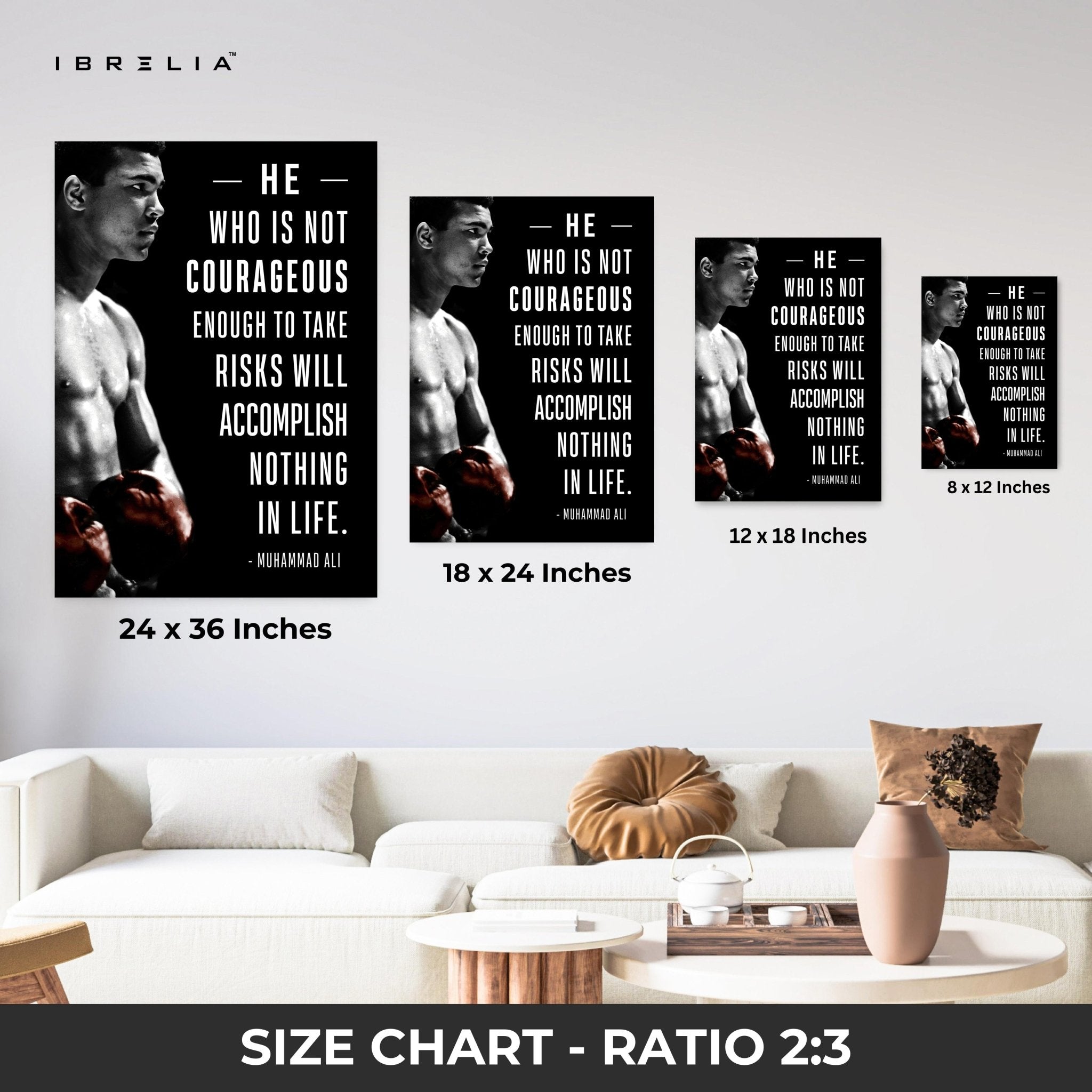 Muhammad Ali Courage Quote – 4K Ultra Wrap Frame Wall Art in Pakistan | IBRELIA™ - IBRELIA