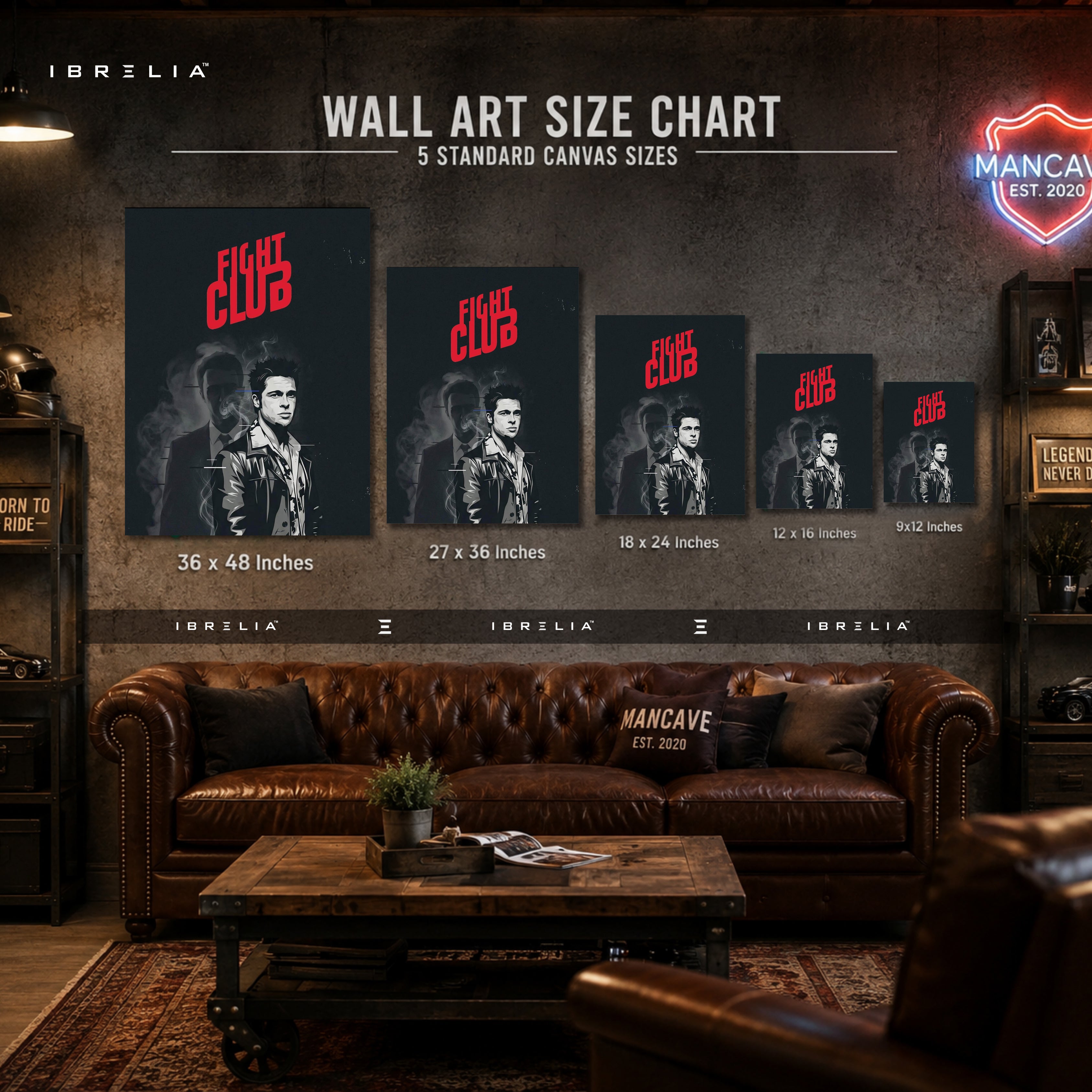Fight Club Premium Canvas Wall Art – Tyler Durden Minimalist Movie Artwork | Cult Classic Cinema Decor | IBRELIA™