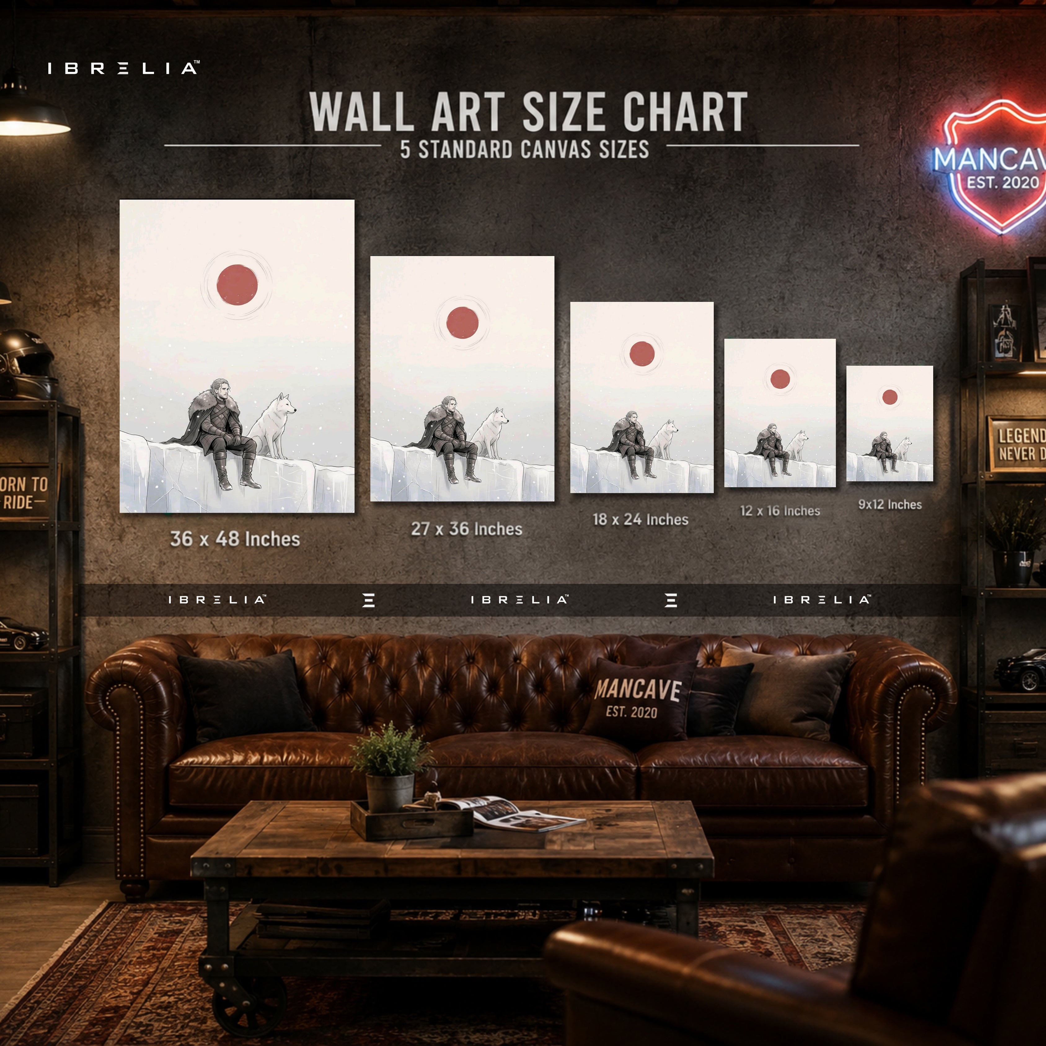 Jon Snow & Ghost Premium Wall Art – Game of Thrones Minimalist 4K Wrapped MDF Frame | IBRELIA™