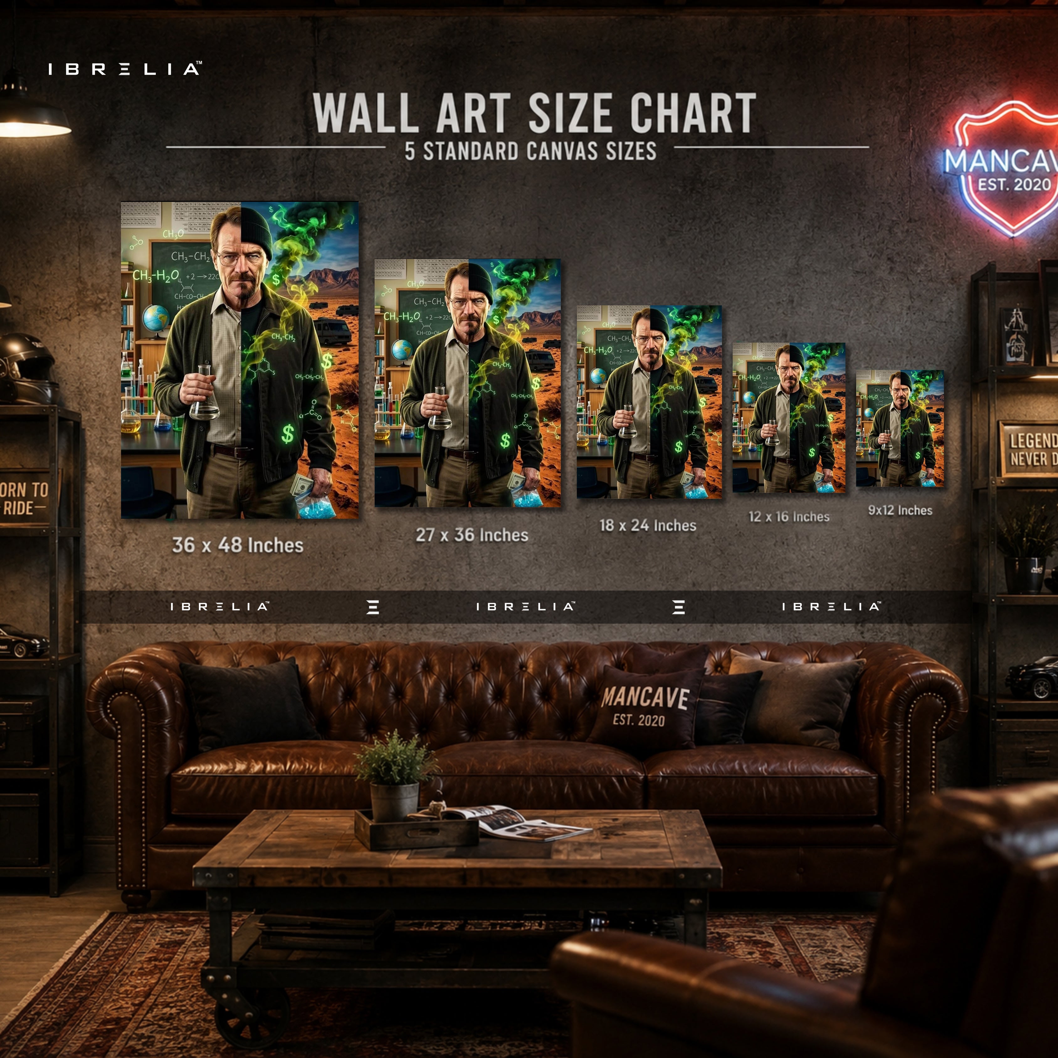 Breaking Bad Walter White Chemistry Canvas Wall Art – Heisenberg Split Portrait Canvas Print | Breaking Bad Wall Decor | IBRELIA™