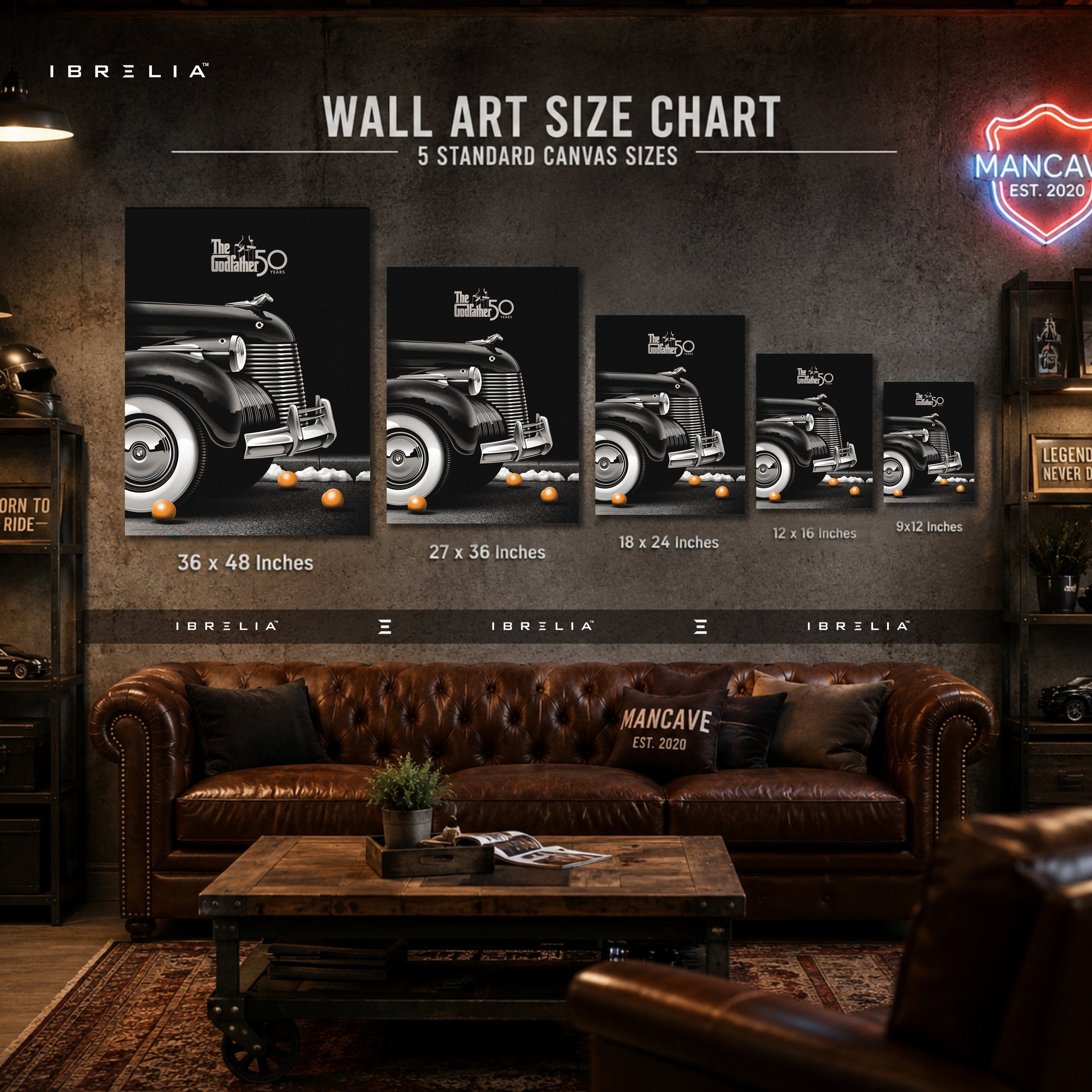 The Godfather 50th Anniversary Wall Art – Classic Vintage Car Premium Movie Wall Decor | IBRELIA™