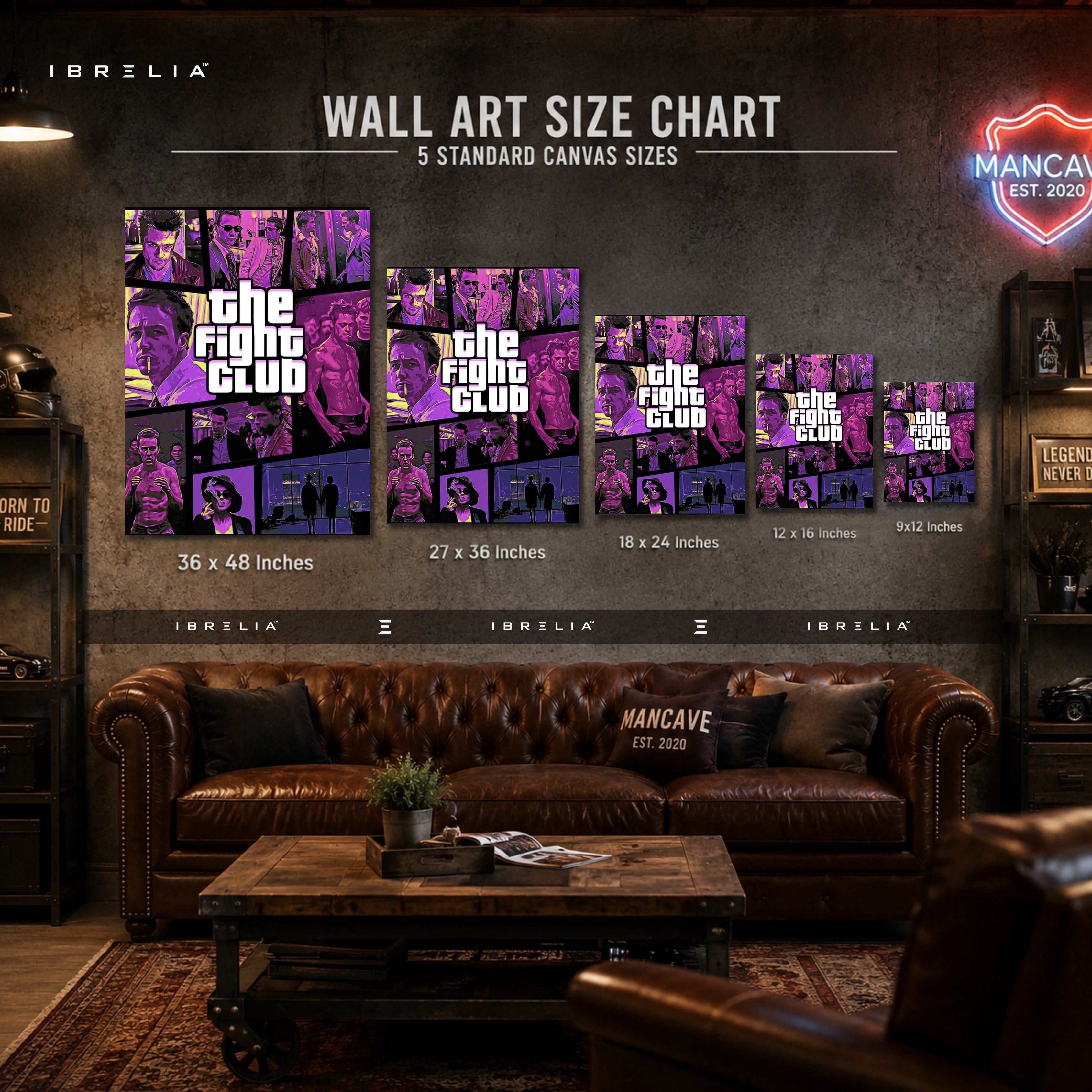 The Fight Club Premium Canvas Wall Art – Tyler Durden & Narrator Collage Movie Artwork | Cult Classic Cinema Decor | IBRELIA™