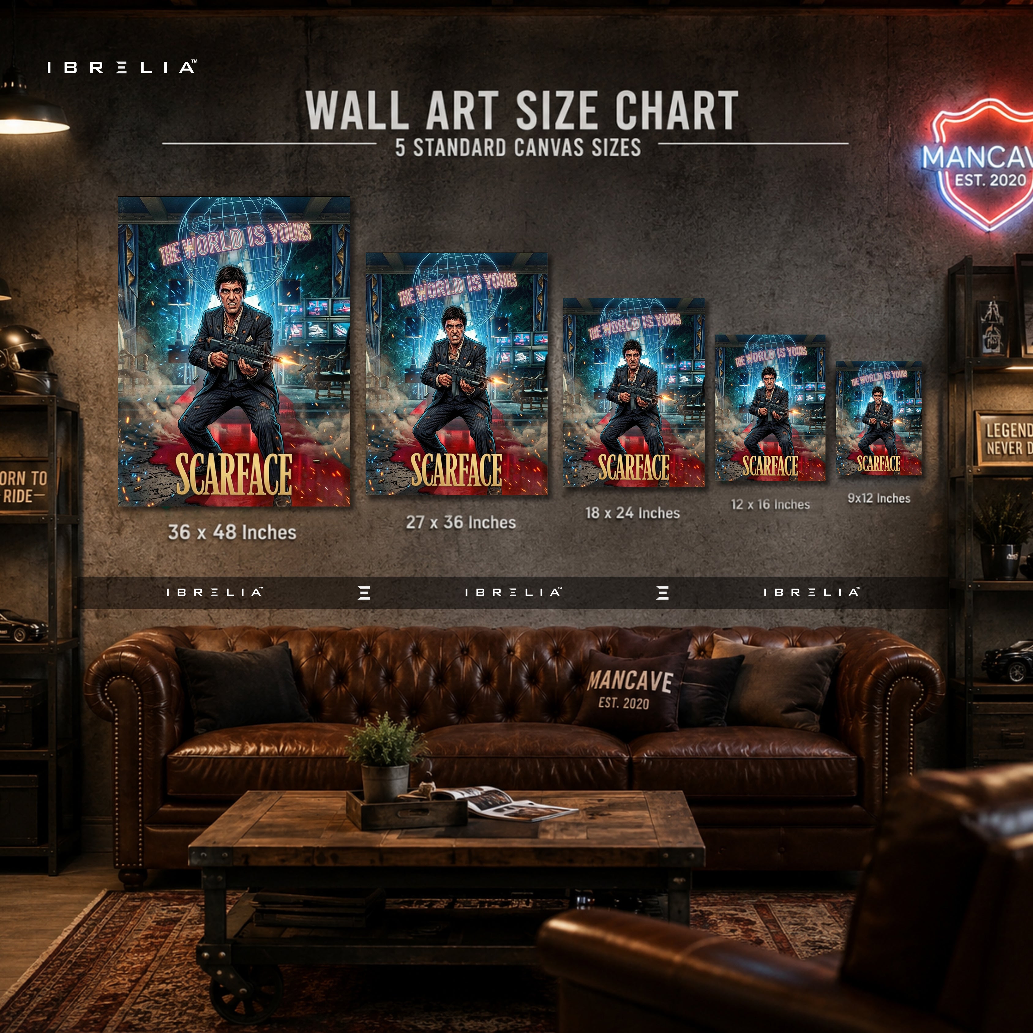 Scarface Movie Wall Art – Tony Montana "The World Is Yours" Action Premium Wrapped MDF Wall Decor | IBRELIA™