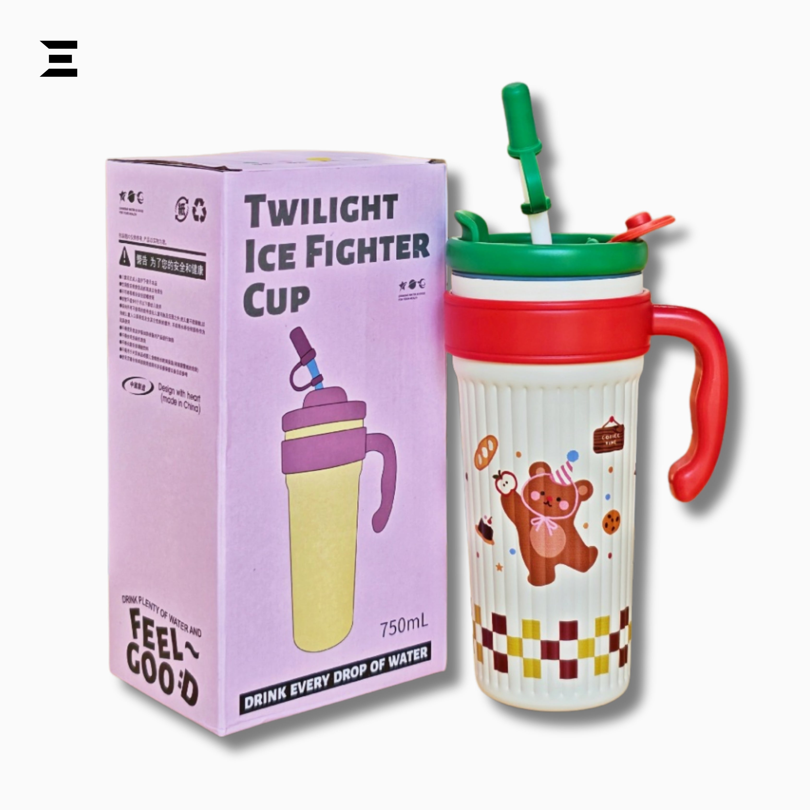 Twilight Ice Fighter Bear Cup 750ML | Cute Cartoon Straw Tumbler with Handle | IBRELIA™ IBRELIA