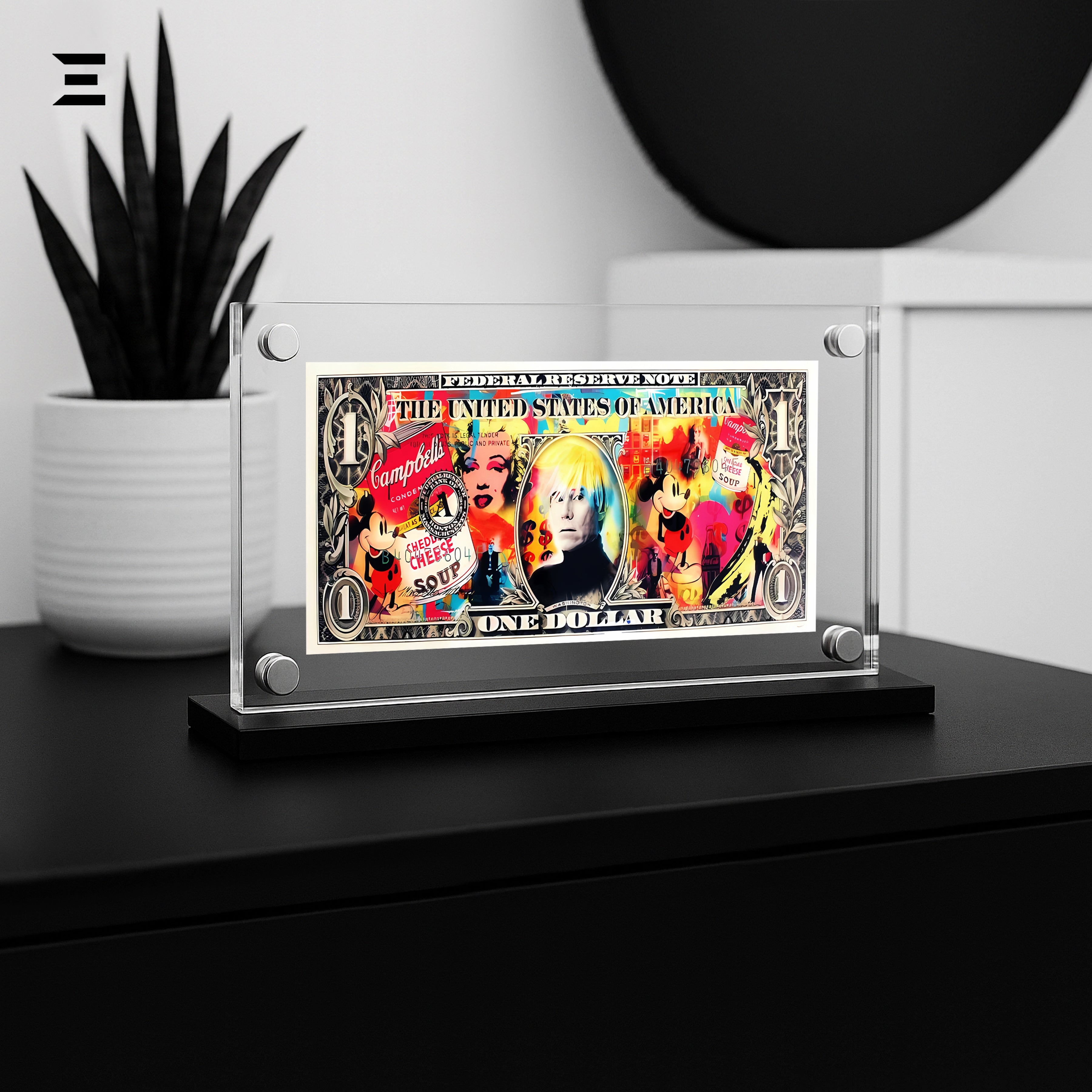 Premium Magnetic Acrylic Frame with Black Base – Andy Warhol, Marilyn Monroe & Mickey Mouse IBRELIA