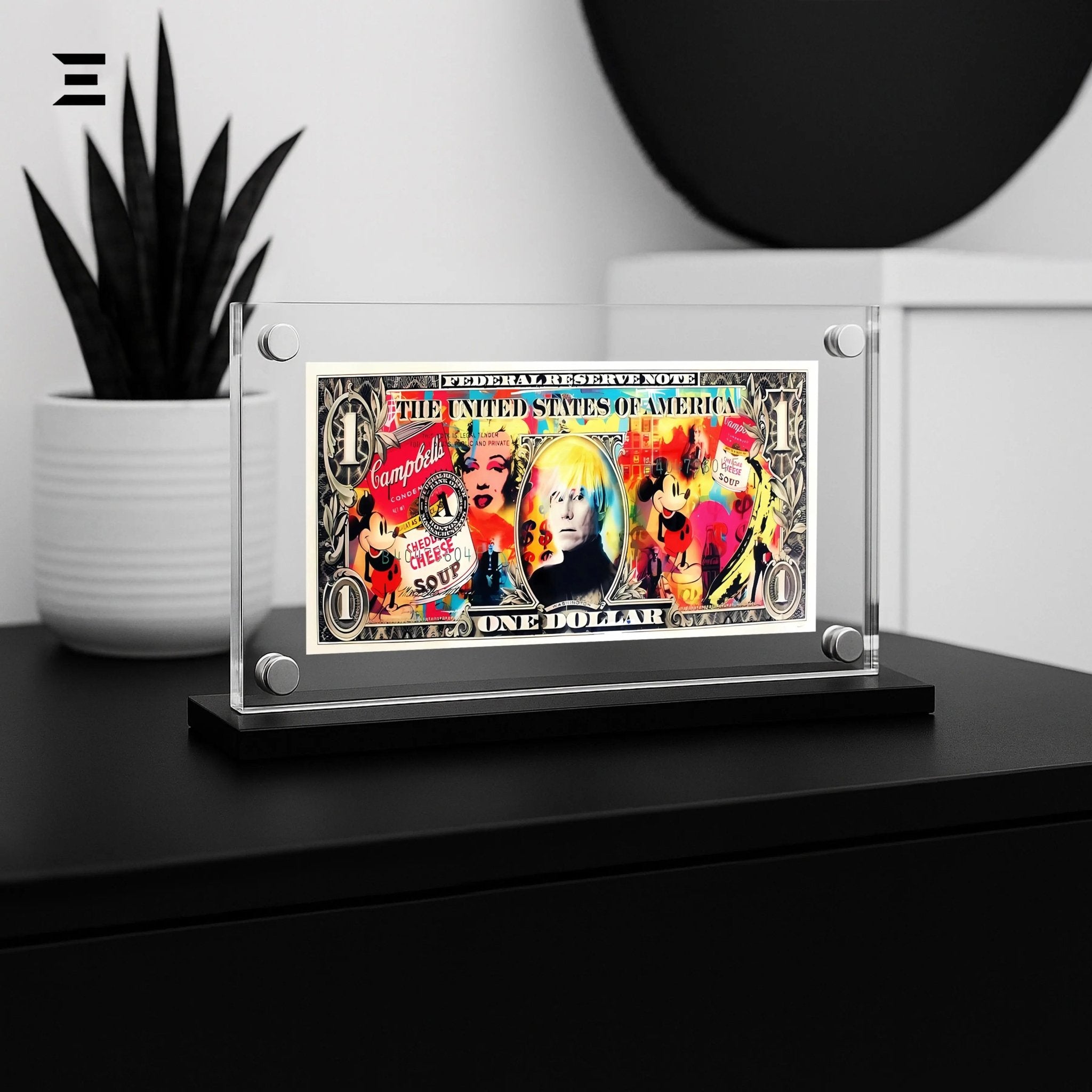 Premium Magnetic Acrylic Frame with Black Base – Andy Warhol, Marilyn Monroe & Mickey Mouse - IBRELIA