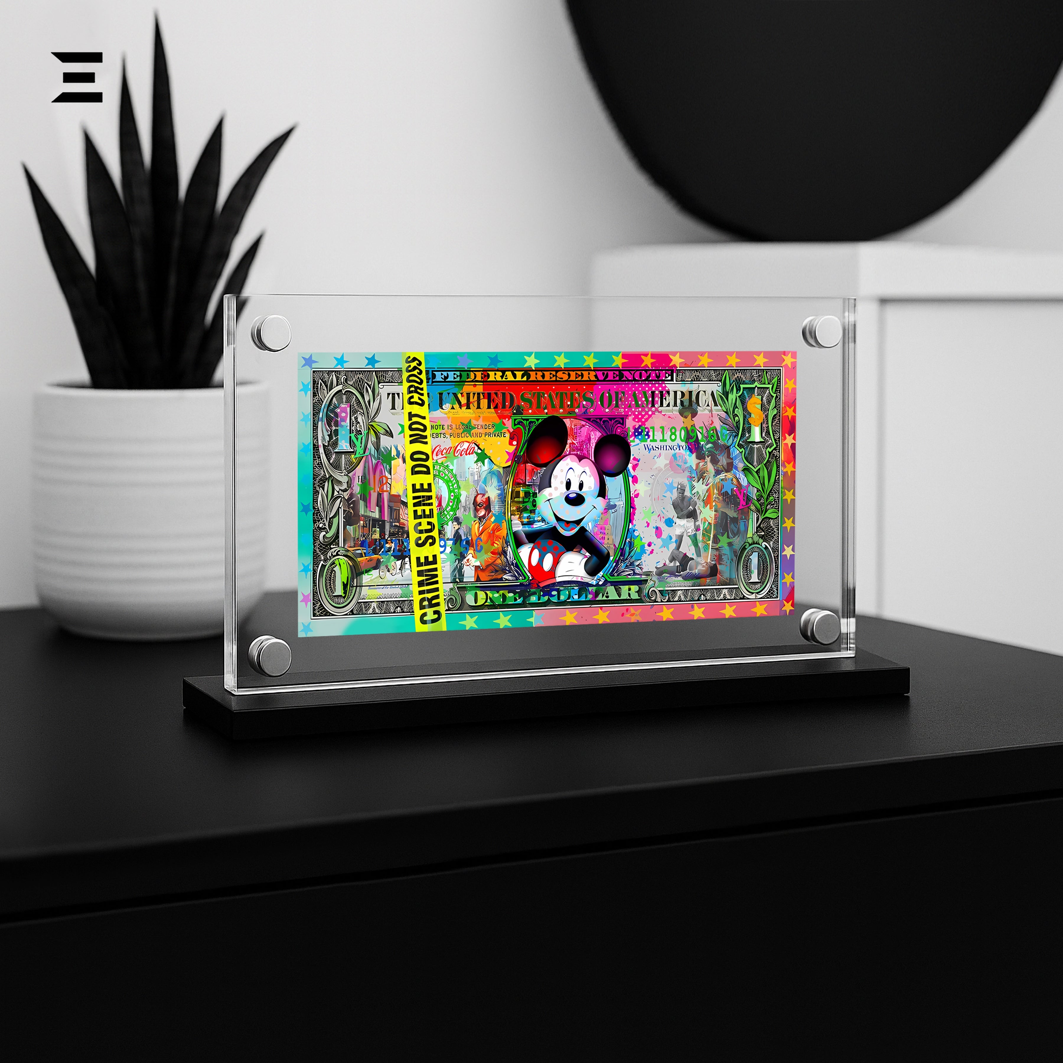 Premium Magnetic Acrylic Frame with Black Base – Mickey Mouse Graffiti $1 Pop Art Dollar IBRELIA