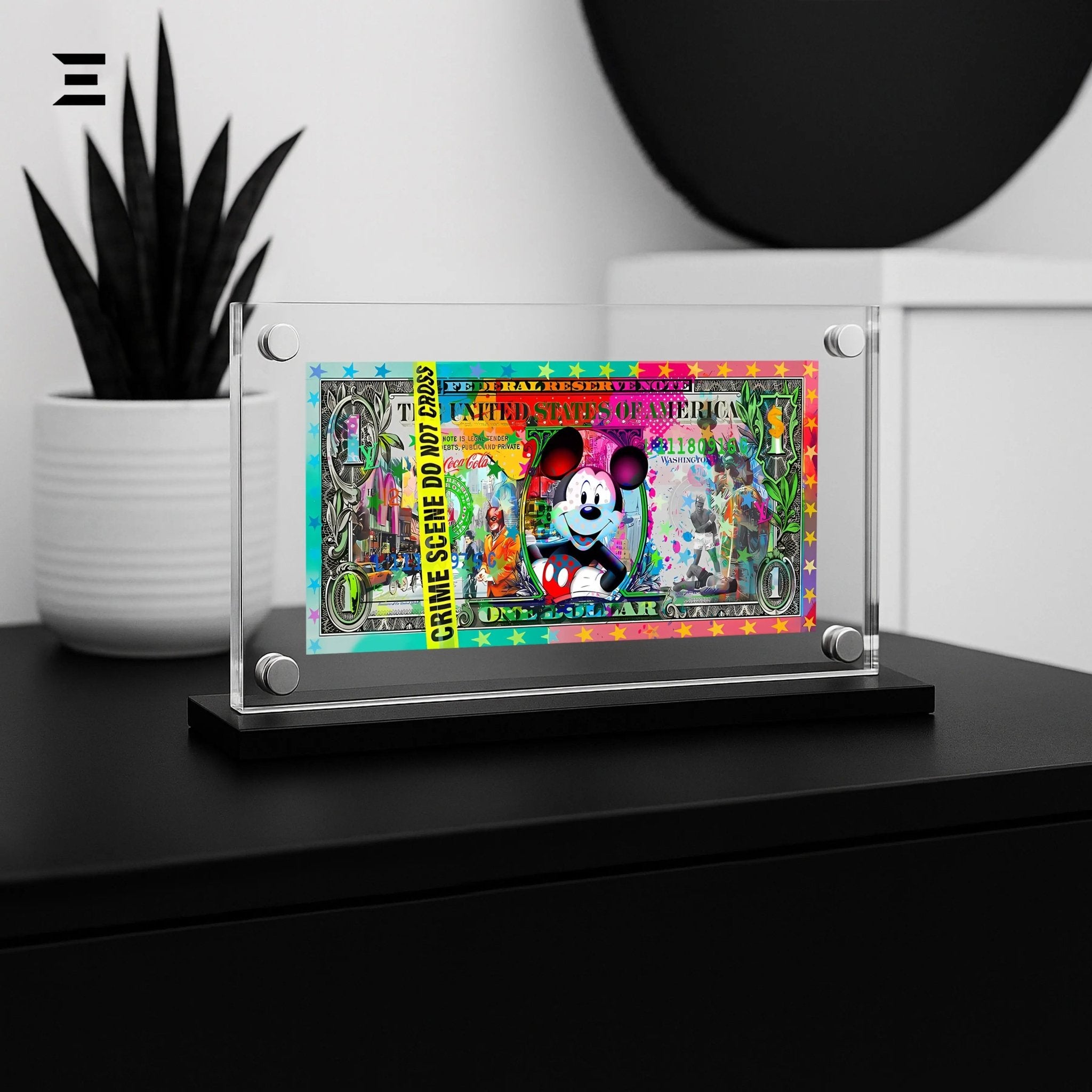 Premium Magnetic Acrylic Frame with Black Base – Mickey Mouse Graffiti $1 Pop Art Dollar - IBRELIA