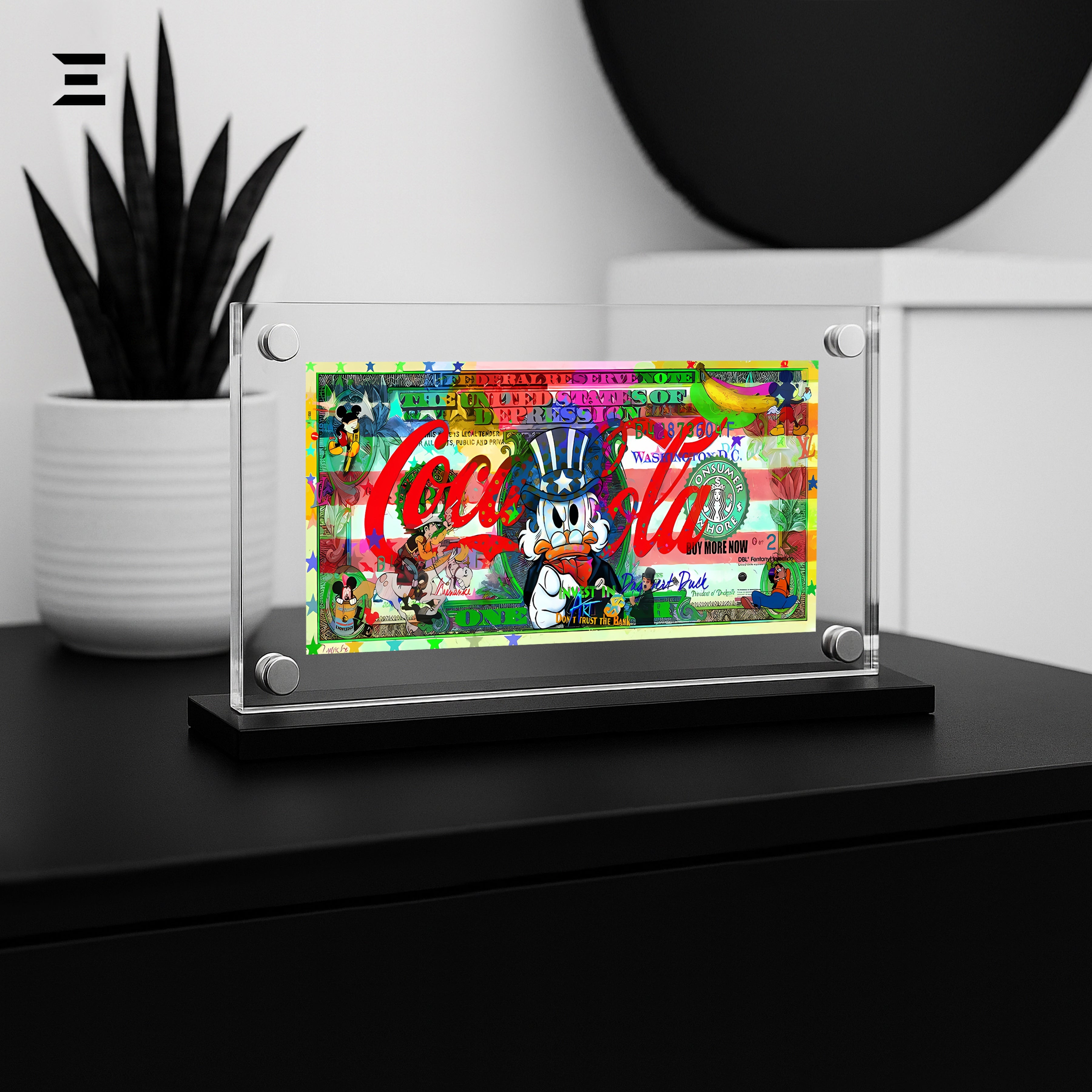 Premium Magnetic Acrylic Frame with Black Base – Scrooge McDuck Coca-Cola $2 Pop Art IBRELIA