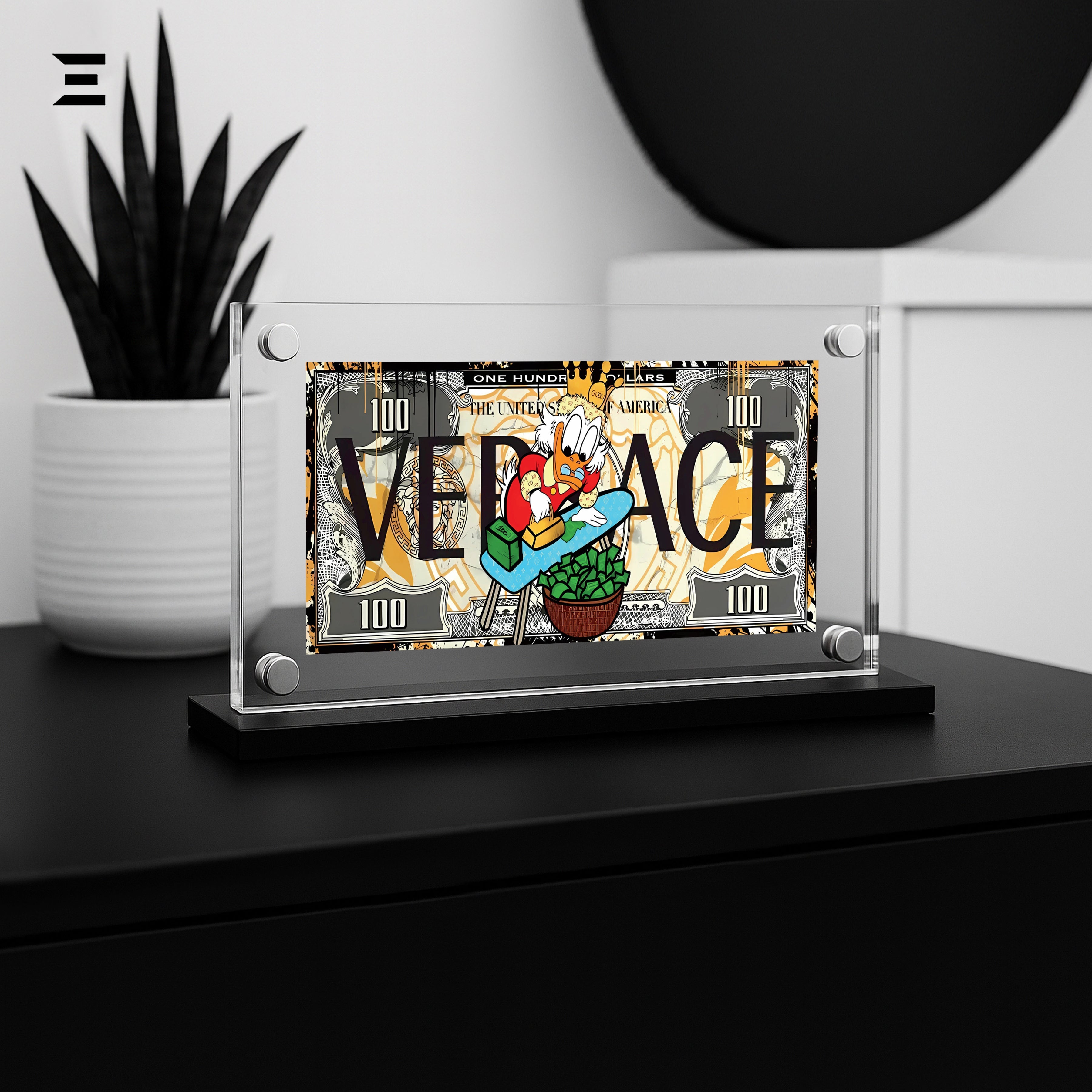 Premium Magnetic Acrylic Frame with Black Base – Scrooge McDuck "Versace Money" Edition IBRELIA