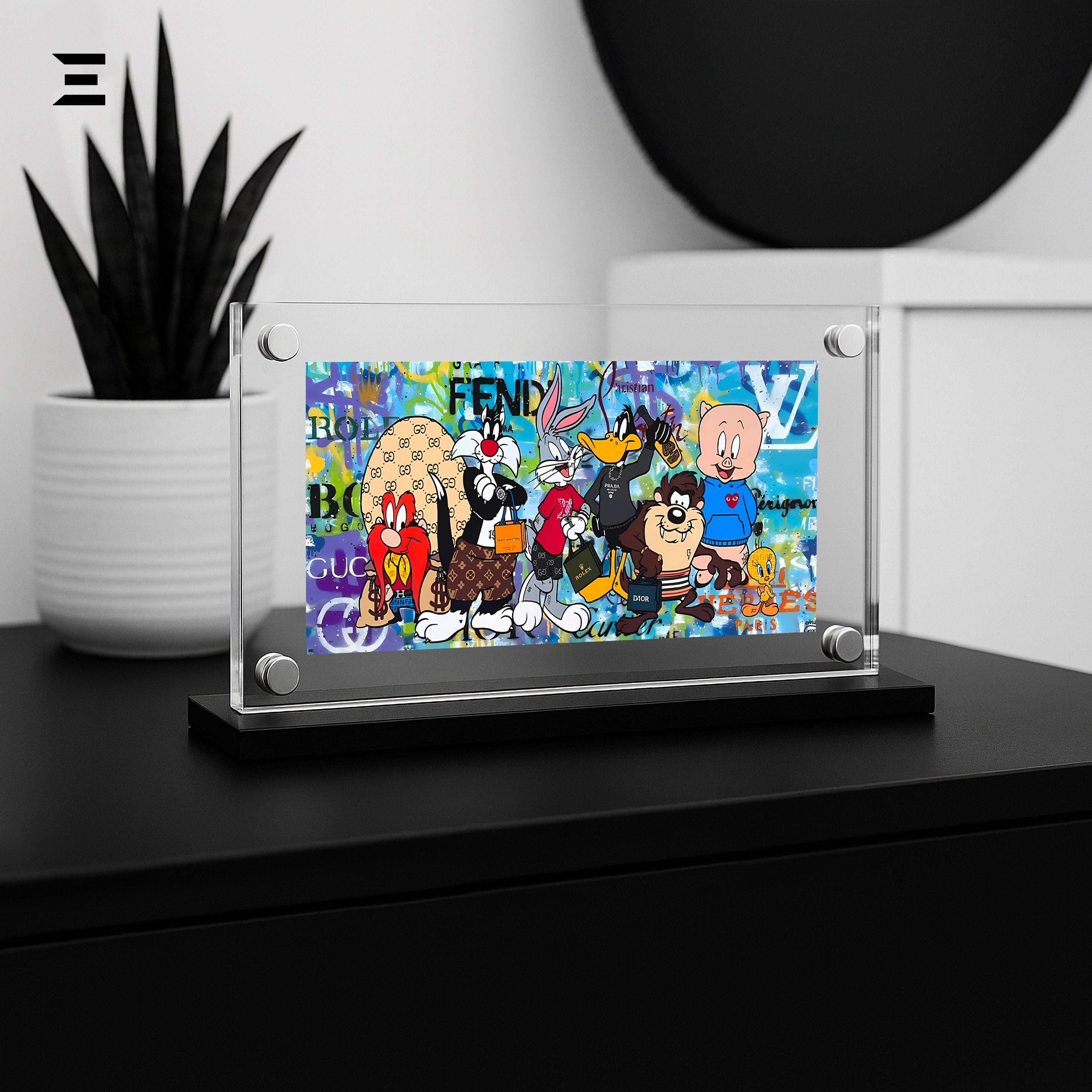 Premium Magnetic Acrylic Frame with Black Base – Looney Tunes Luxury Fashion Pop Art IBRELIA